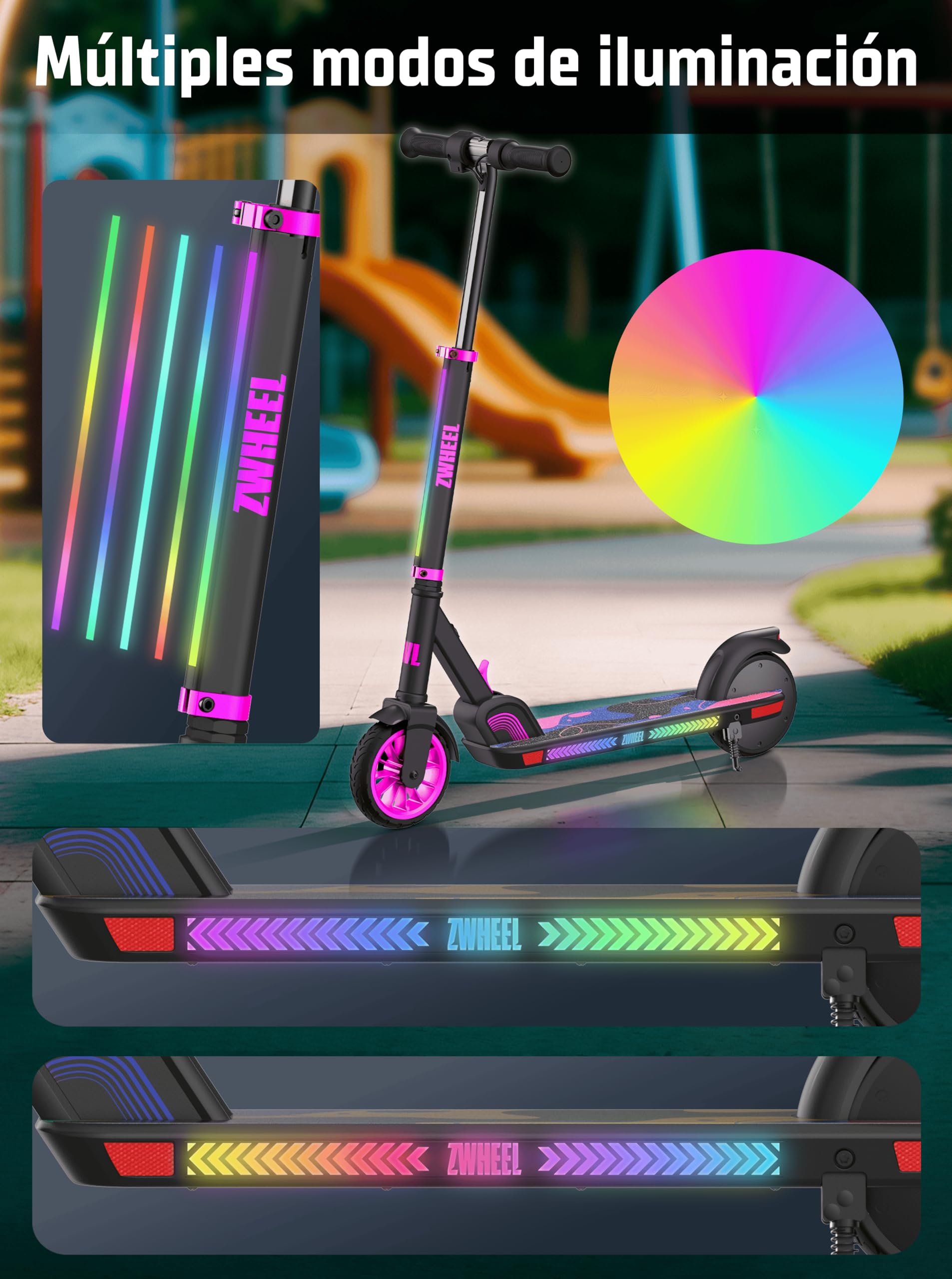 ZWHEEL ZTOY SUPERKID | Patinete Eléctrico para Niños & Niñas - Altura Ajustable - hasta 70kg - 150W, 10km Autonomía, 19km/h, Luces RGB, Doble Freno - Ruedas Antipinchazo — view 6