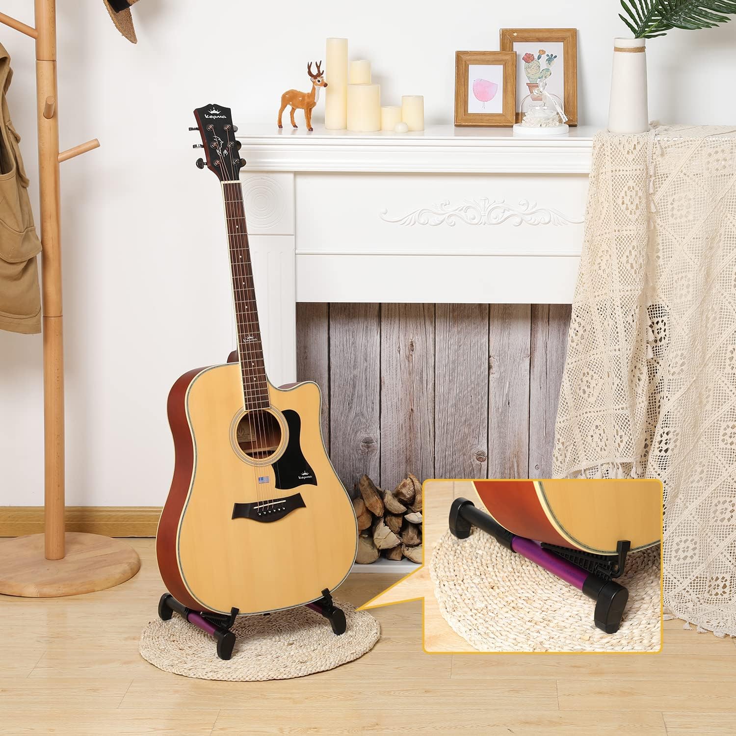 Saker Folding Instrument Stand for Guitar- Guitar Stand for Acoustic/Electric/Classical Guitars and Violin, Ukulele, Bass, Portable and Lightweight, Easy to fold,The Ultimate for Concert & Travel Purple