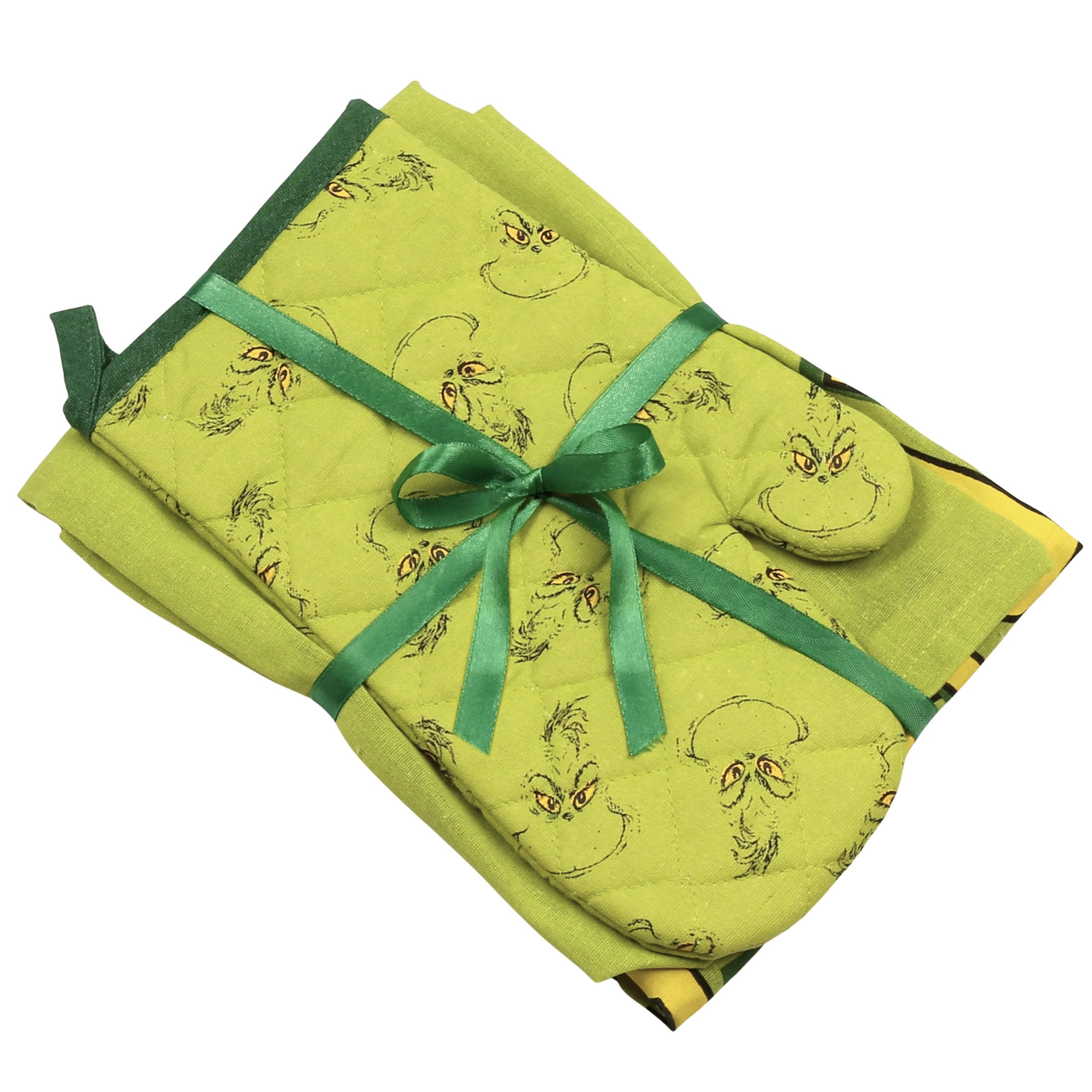 sarcia.eu Grinch 2en1 Set de cuisine de Noël : tablier réglable + gant, ensemble vert pour cadeau