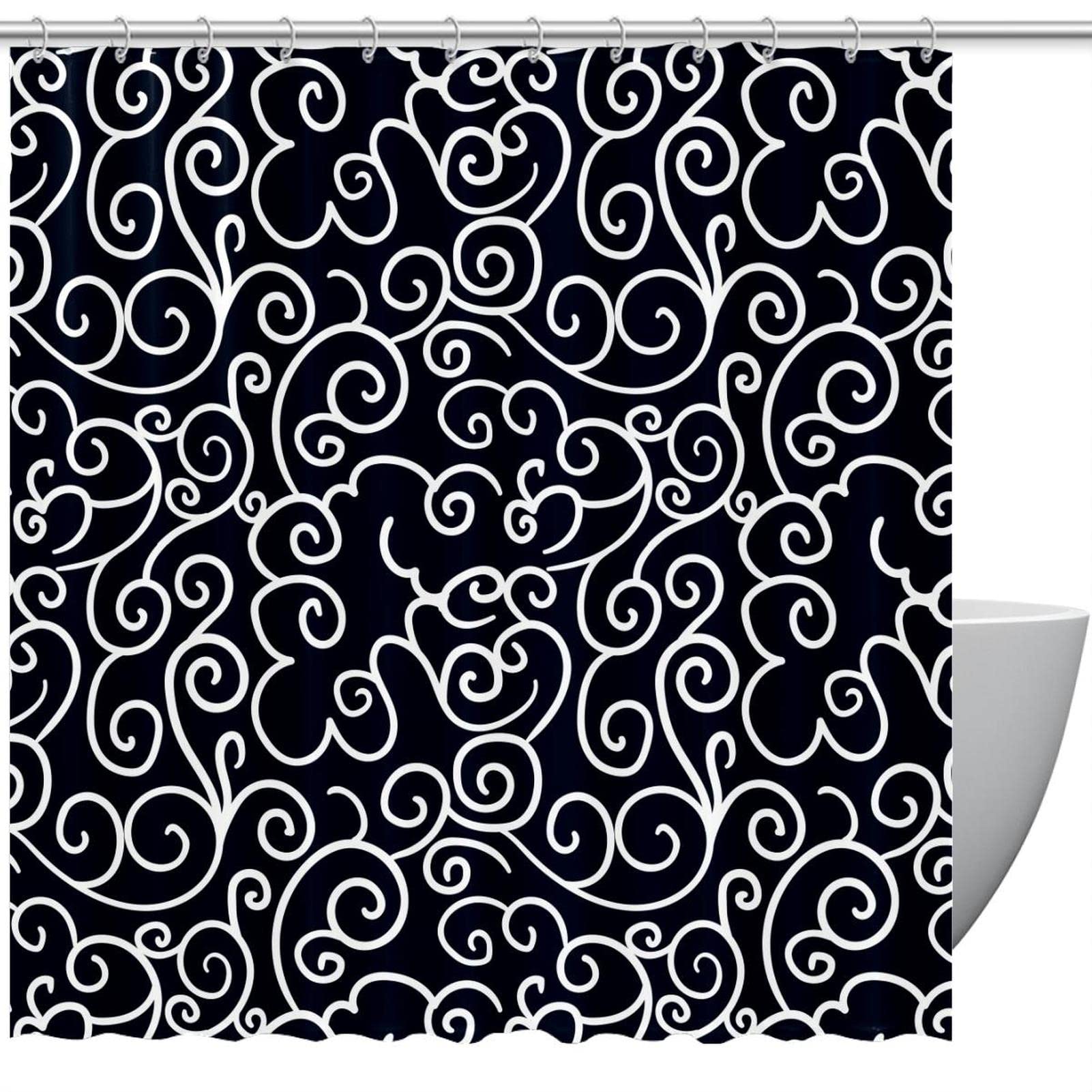 Rideau de douche Chinese Clouds Navy 183 cm, textile premium pour salle de bain