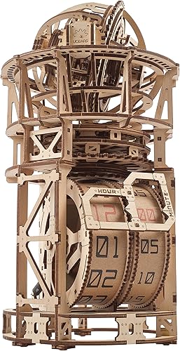 UGEARS Tourbillon - Kit de reloj de mesa, rompecabezas de madera 3D, kit de reloj mecánico, kit de reloj de escritorio para construir, rompecabezas