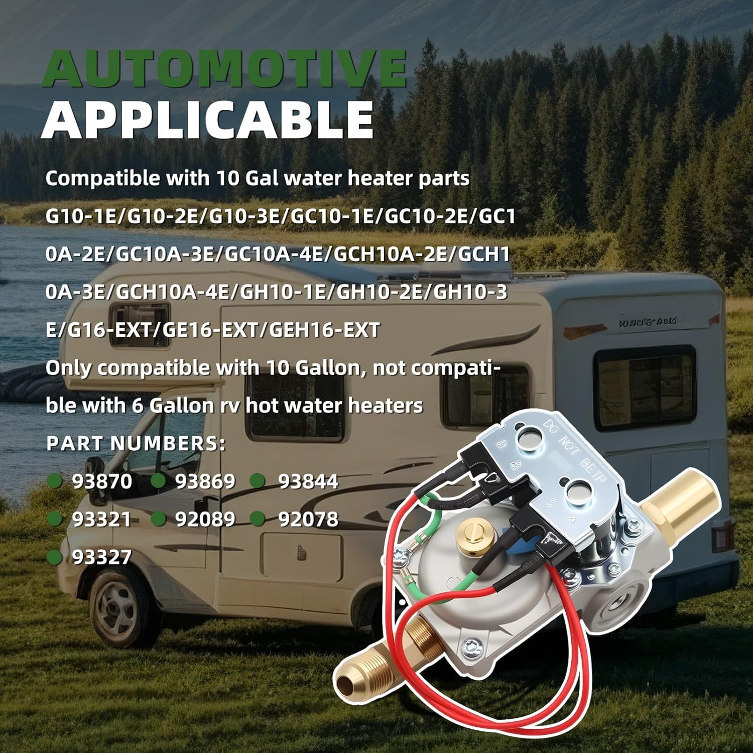 92089 GC10A-4E RV Water Heater Gas Valve Compatible with 10 Gallon Models (G10-1E G10-3E GC10-1E GC10A-2E GCH10A-3E GC10A-3E GC10A-4E) 93844 93870 93321 92078 93869 Valves Parts Assembly