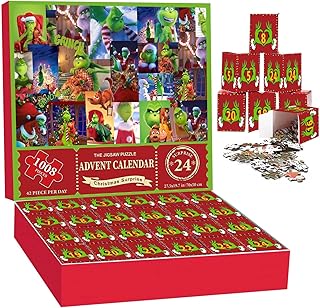 Christmas Grinch Advent Calendar,2023's Ultimate Xmas Countdown Calendar with 24 Boxes 1008 Pieces Puzzles,Randomised Blind Boxes, Jigsaw Puzzles,Christmas Gifts for Kids Adults (Style 4)