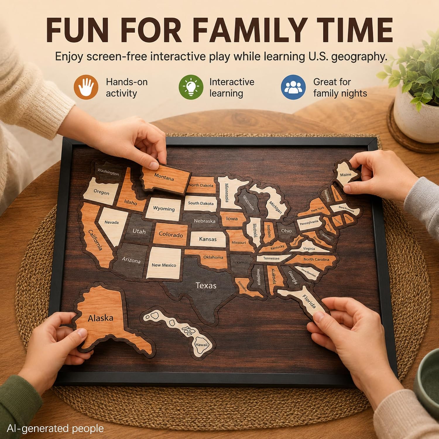 Wooden USA Travel Map Jigsaw Puzzle image 2