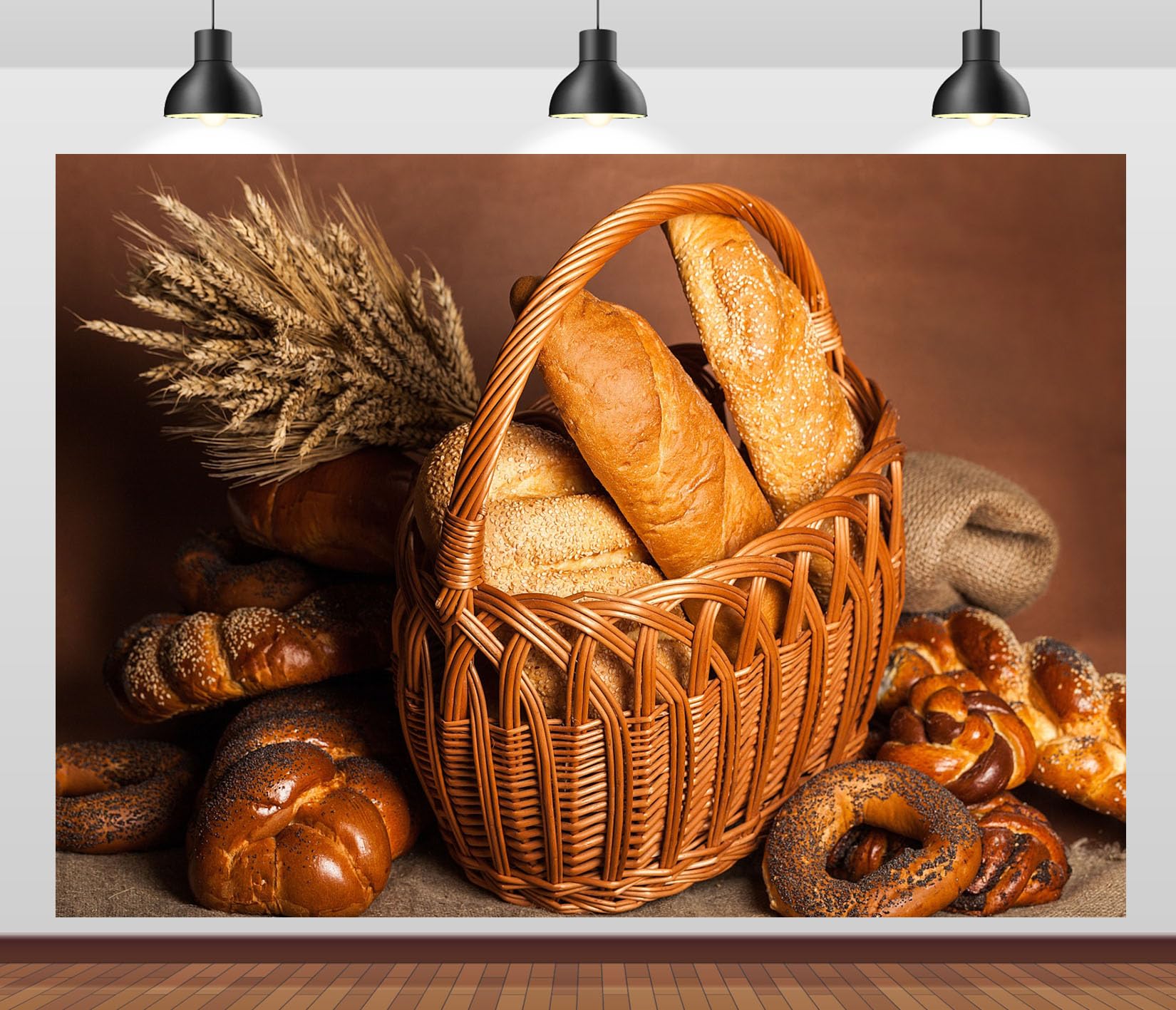 BELECO 2.5x2.5m Fabric Brotkorb mit Weizen auf Braunem Fotohintergrund