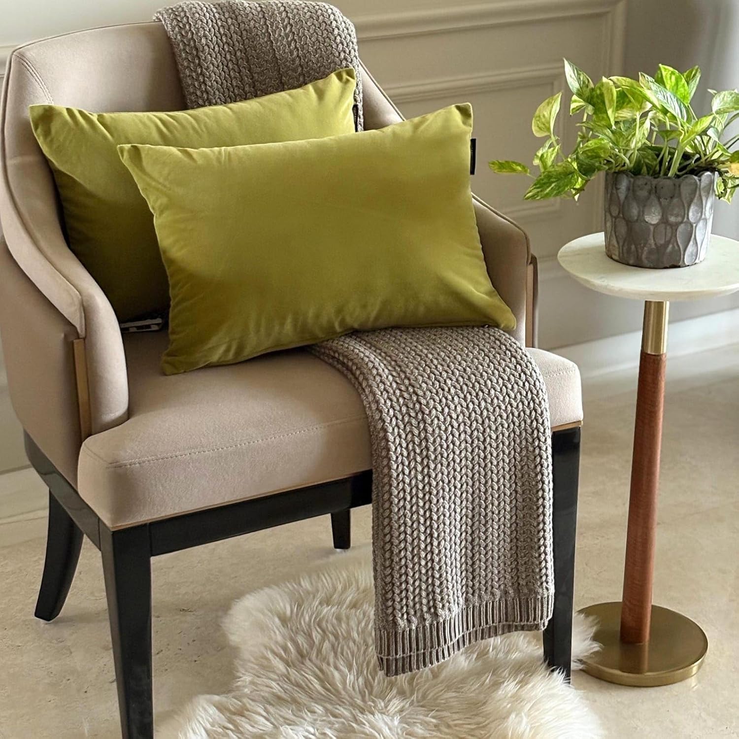 Chartreuse Green Luxury Lumbar Pillow Cover 12"x14" | Pack of 2 Modern Velvet Oblong Cushion Cover | Plain Solid Pillowcases for Couch, Sofa Bedroom & Living Room Home Décor - Chartreuse Velvet Dream