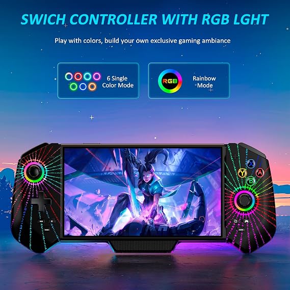 Upgraded Hall Effect Joystick Switch Controller for Nintendo Switch/OLED No Drift, Wired Pro Controller with LED Lighting, Game Card Storage & Ergonomic Grip (Black-Strip)