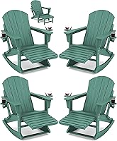 Vista 20 de KINGYES Silla Adirondack con reposapiés retráctil y portavasos, silla reclinable de Adirondack de HDPE para porche, patio, balcón, gris plomizo