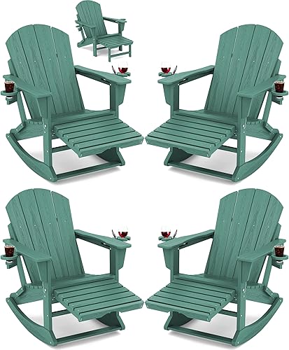 Miniatura 20 de KINGYES Silla Adirondack con reposapiés retráctil y portavasos, silla reclinable de Adirondack de HDPE para porche, patio, balcón, gris plomizo
