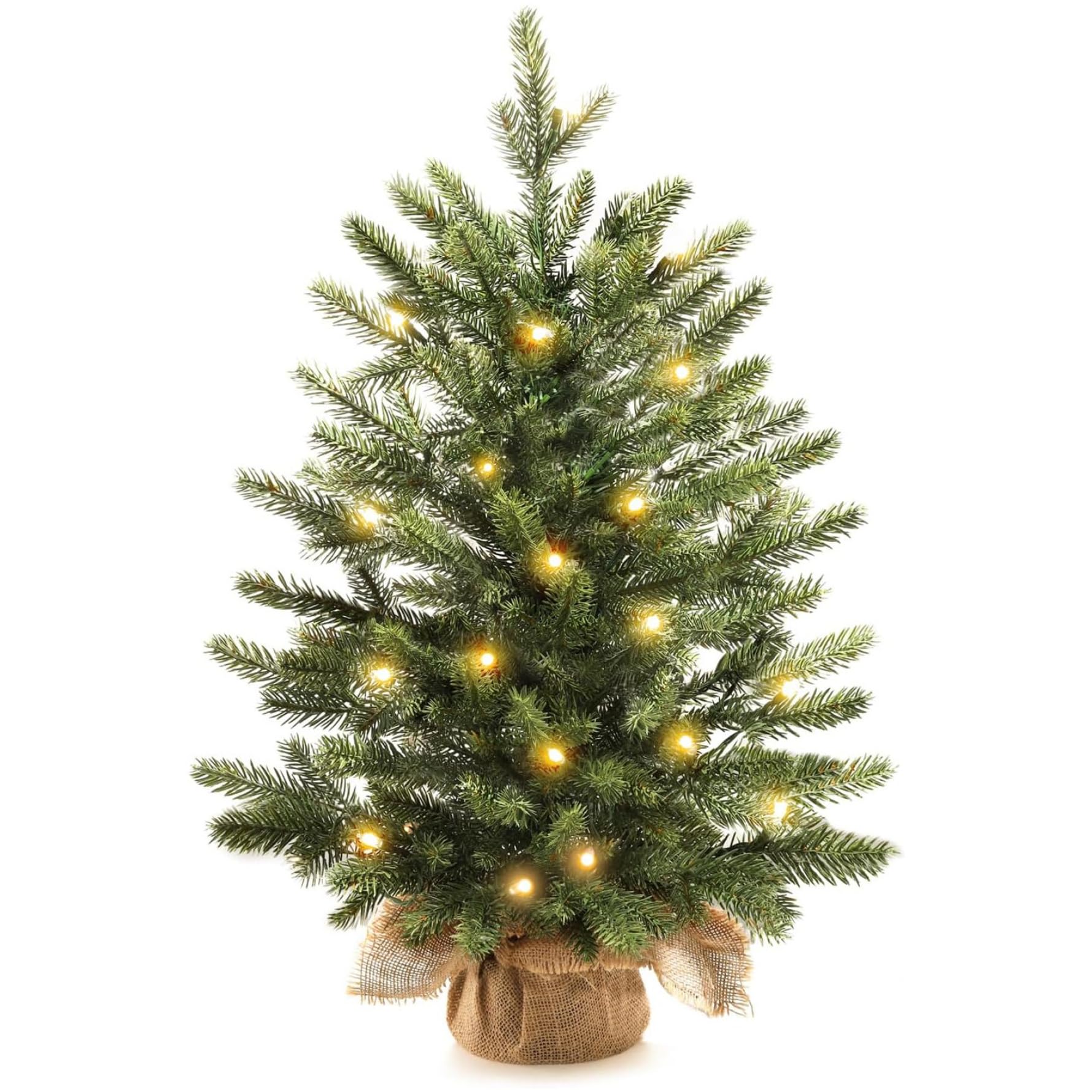 Piccolo albero di Natale con luci Decorazioni da tavola natalizie floccate realistiche da 18 pollici squisite per casa, ufficio, negozio