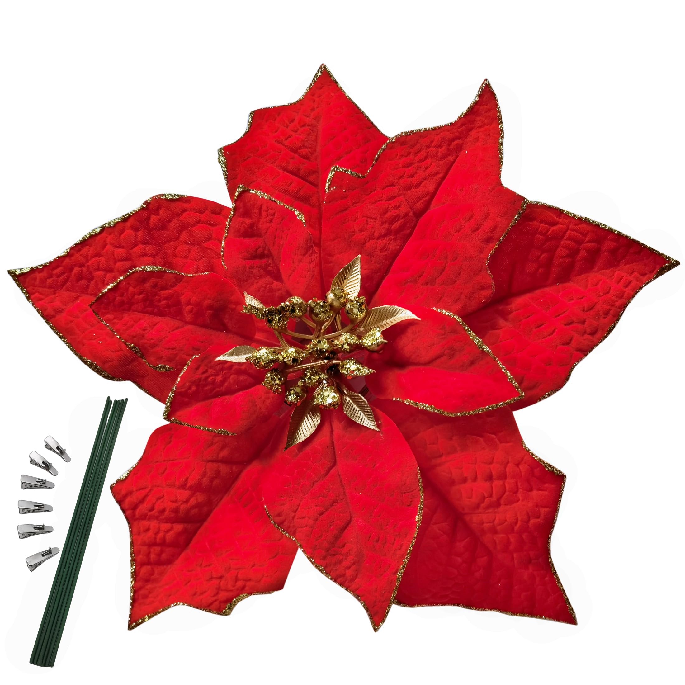M2cbridge 6Pcs Large Red Artificial Christmas Flowers Red Velvet Poinsettia Floral Picks For Christmas Wreath Tree Ornaments(6Pcs Large Red)