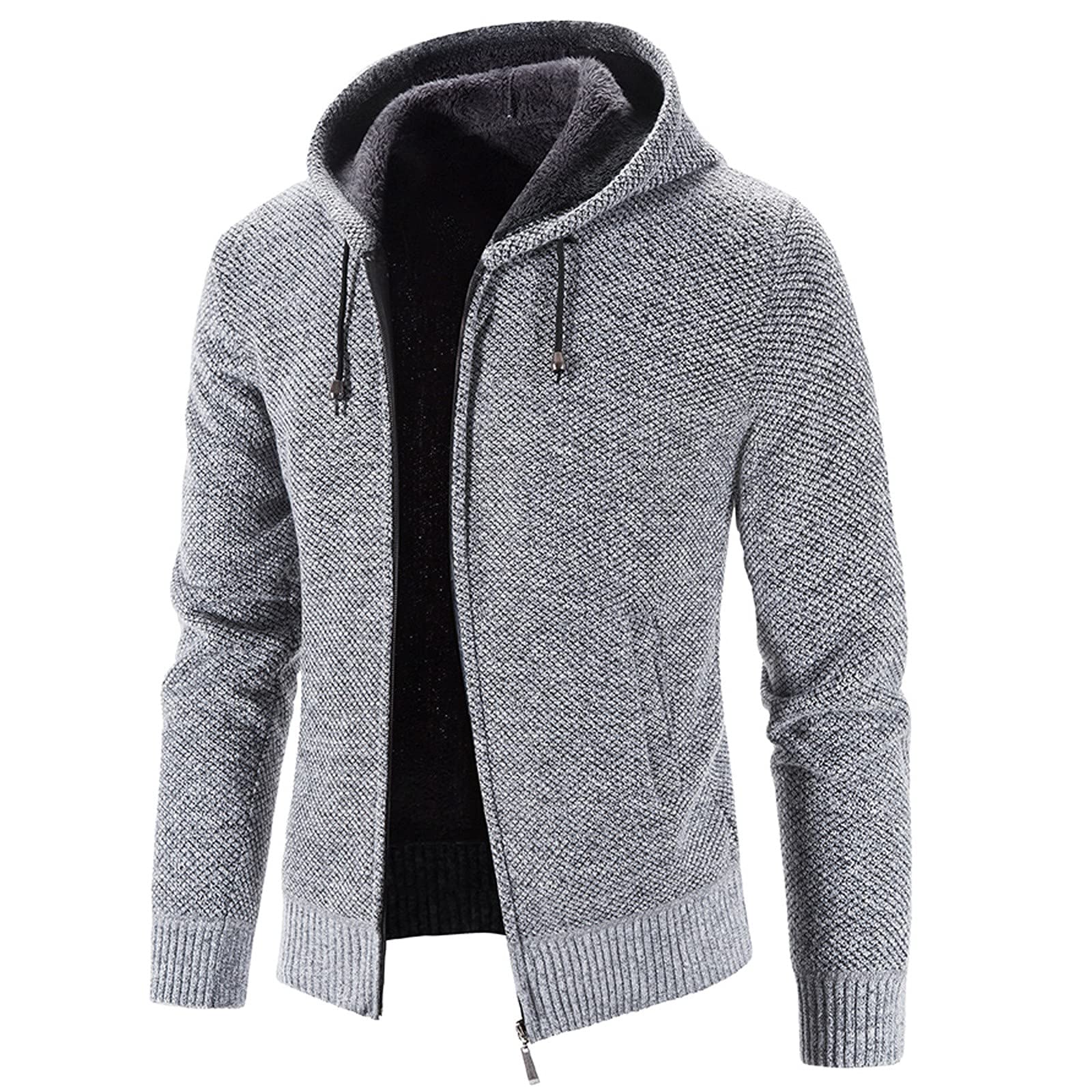 Generisch Jersey de moda de invierno de color sólido para hombre manga larga más terciopelo grueso chaqueta con capucha cálida (gris, XXXL)
