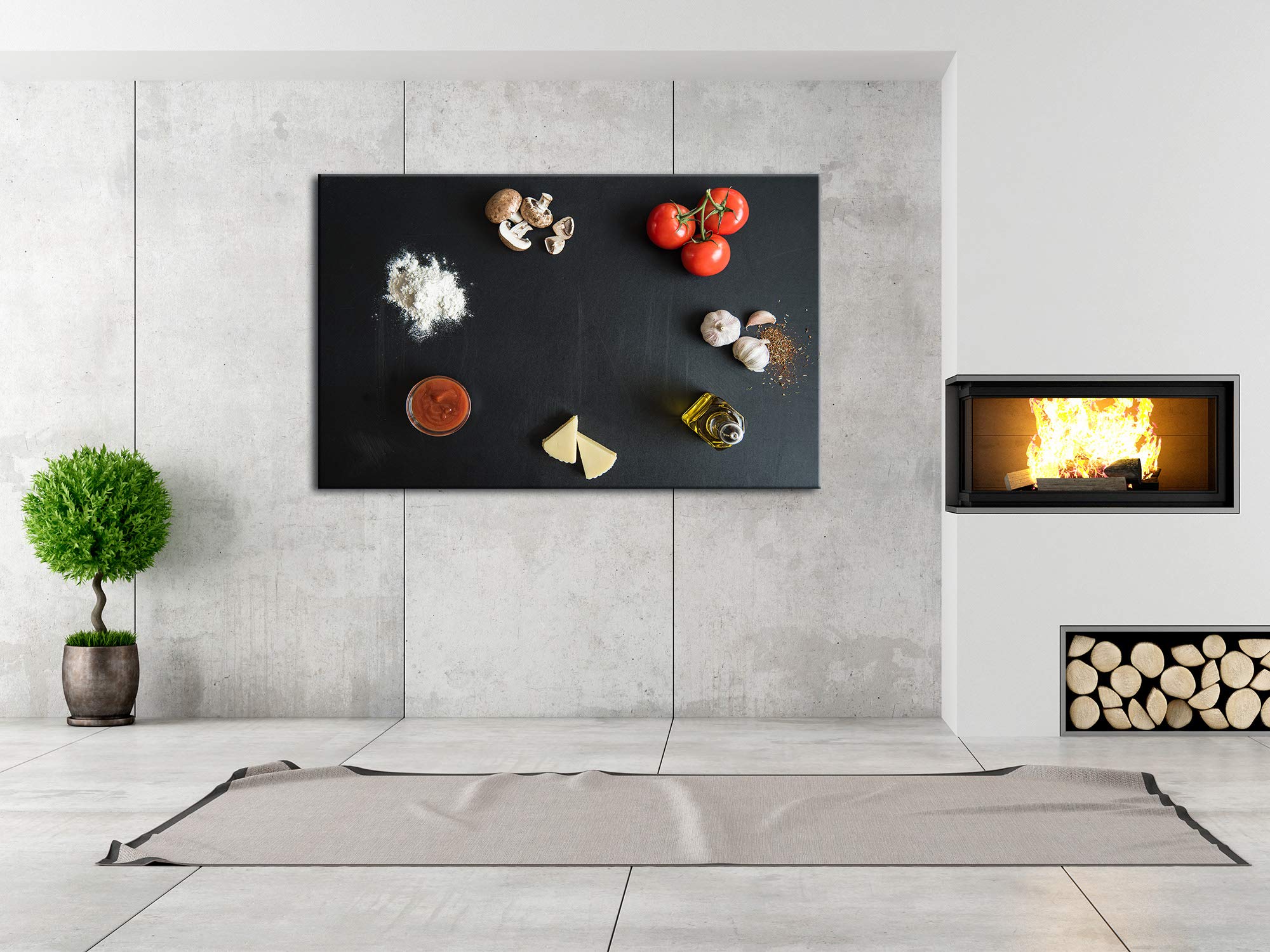 DECLINA, decorazione da parete, quadro decorativo da parete, per soggiorno, cucina, ingredienti, pizza, 80 x 50 cm