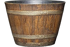 Oak Brown 9" Classic Whiskey Barrel Resin Flower Pot