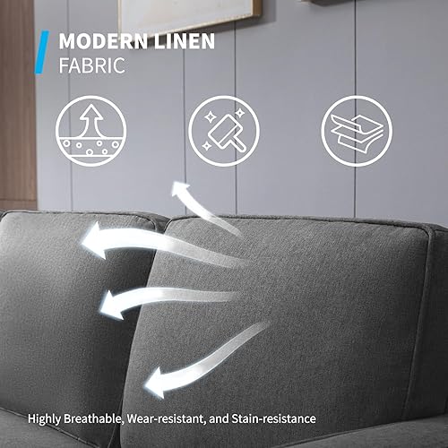 Miniatura 5 de Mjkone Juego de muebles de sala de estar de 4 piezas, moderno juego de sofá convertible tapizado con bolsillos laterales y otomana de Gris