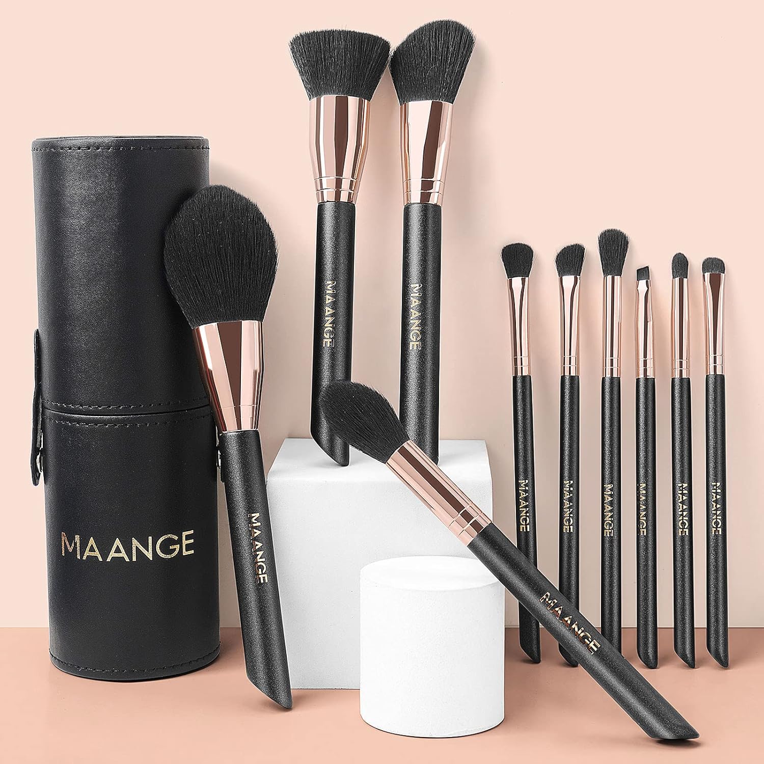 Makeup Brushes 10PCs Makeup Brush Set Professional Premium Synthetic Foundation Brush Powder Blush Concealers Eye Shadows Rose Golden Make Up Brushes with Black Case : Beauty & Personal Care