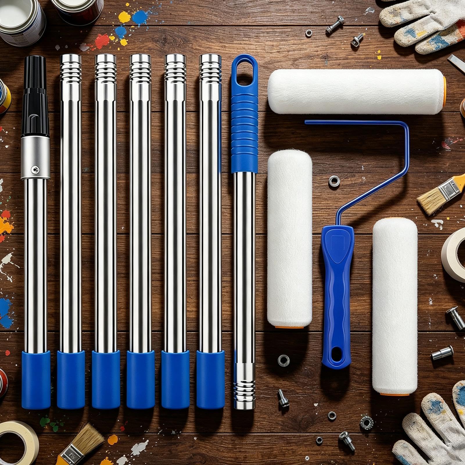 Kit Rullo Di Pittura Strumenti Regolabili A Setola Fine Con Asta | Prolunga per rullo a vernice per pareti, interni, soffitti, pavimenti, porte, armadi, terrazze e scrivanie