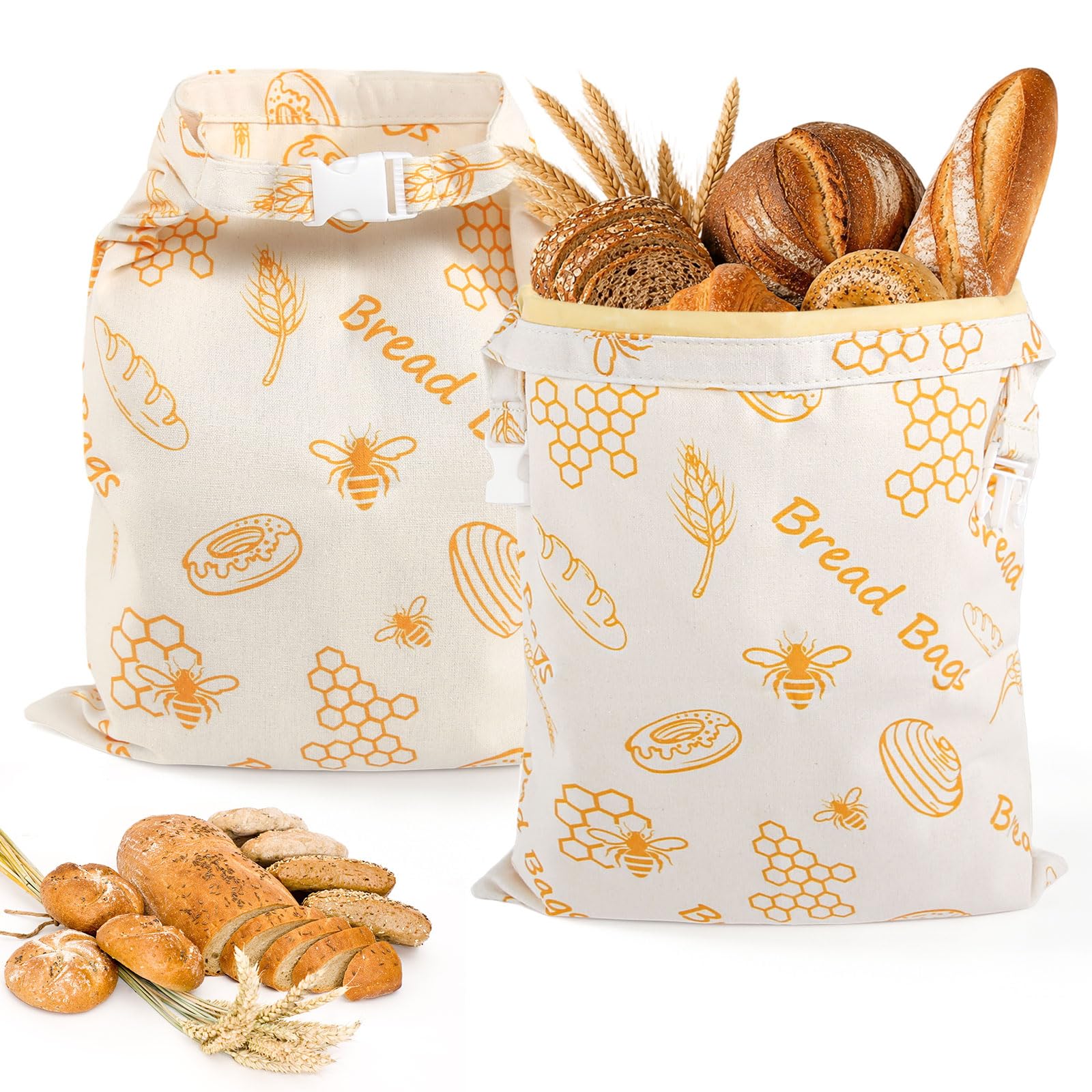 Bienenwachs Brotbeutel, 2 Stück 43 * 31cm Bienenwachsbeutel, Wiederverwendbare brotsack mit Bienenwachs Leinen zum Brotaufbewahrung & Frischhalten, Brotbeutel für Selbstgebackenes Brot und Backwaren