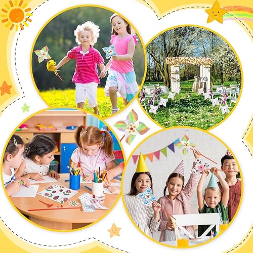 Miniatura 4 de Simgoing 200 piezas de molinetes de papel para niños a granel blanco en blanco, kits de manualidades de papel para niños y niñas, actividades de