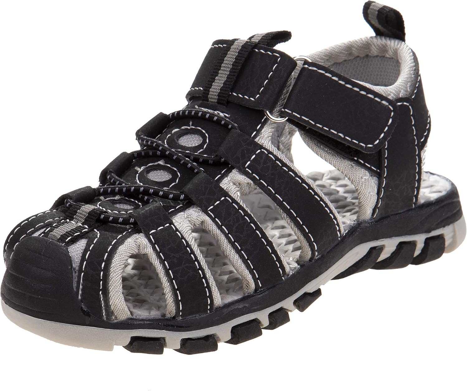 Rugged Bear Kids Boys Girls Closed-Toe Outdoor Sport Water Sandals - beach pool slide adjustable strap shoes athletic summer- Black Silver Grey (size 6 Toddler)