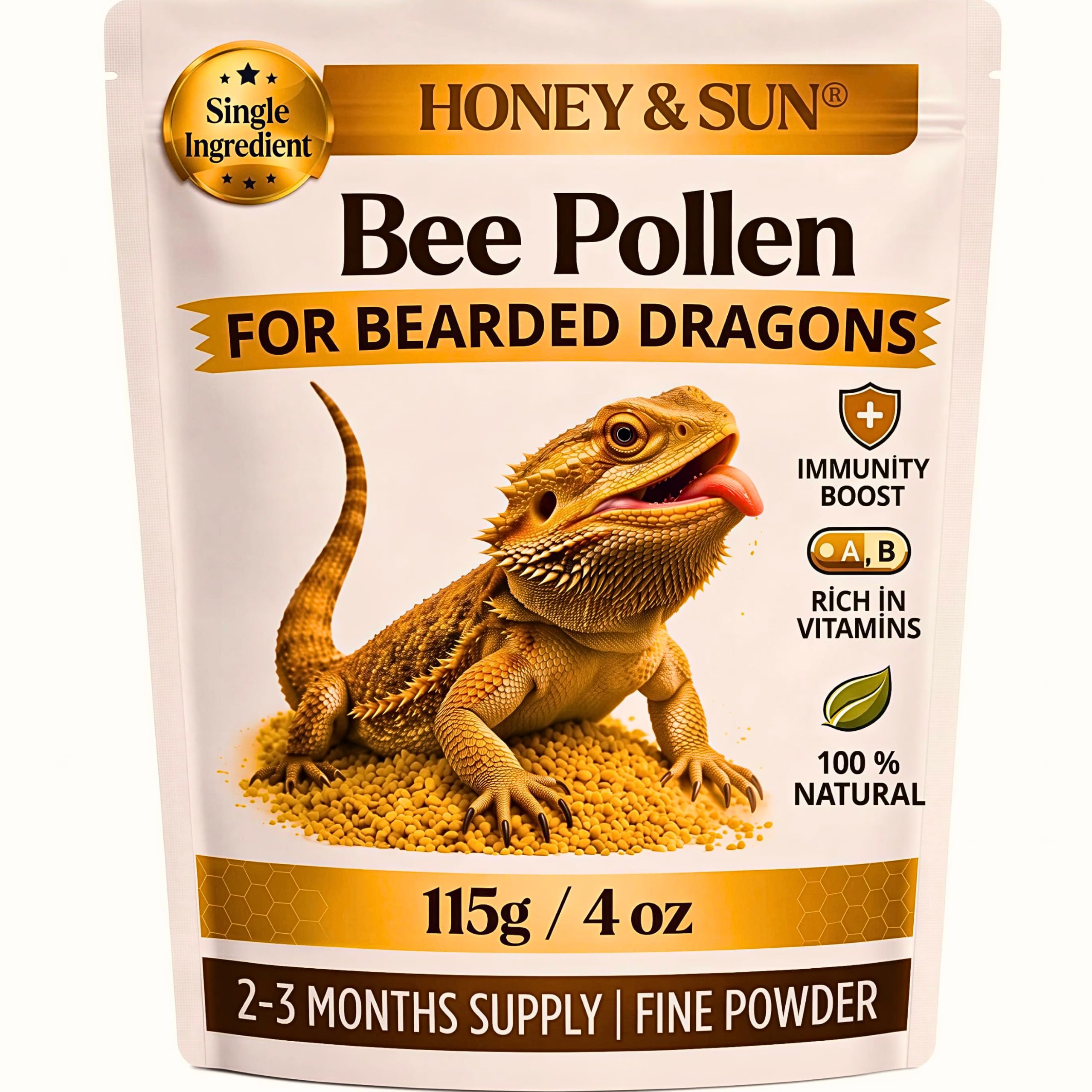 Organic Bee Pollen Powder for Bearded Dragons – HONEY&amp;SUN 4oz Reptile Food