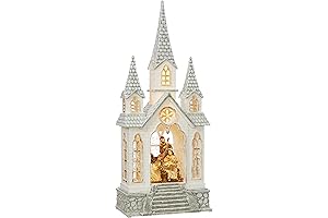 Raz Imports Nativity Waterglobe Church Lighted Water Lantern Christmas Snow Globe with Falling Snow
