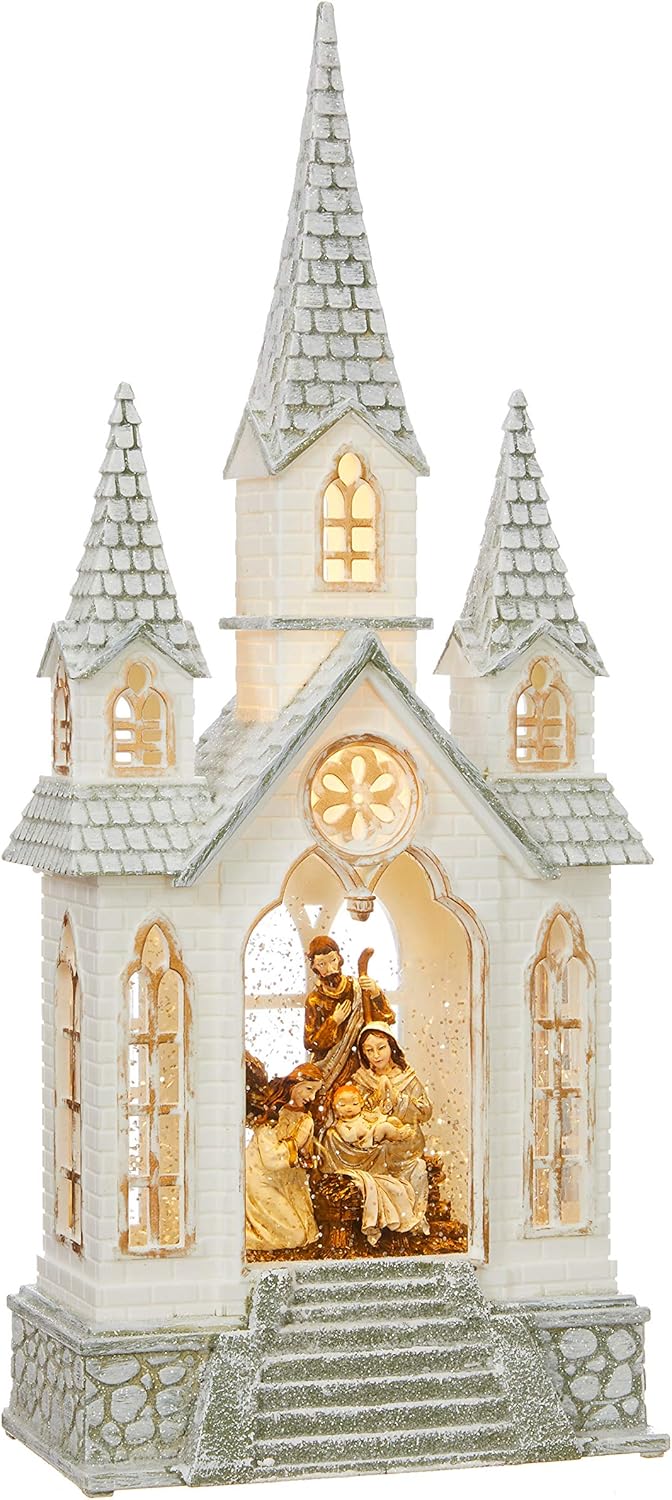 Seasonal Décor Snow Globes Church Nativity Scene LED Water Lantern with Swirling Glitter
