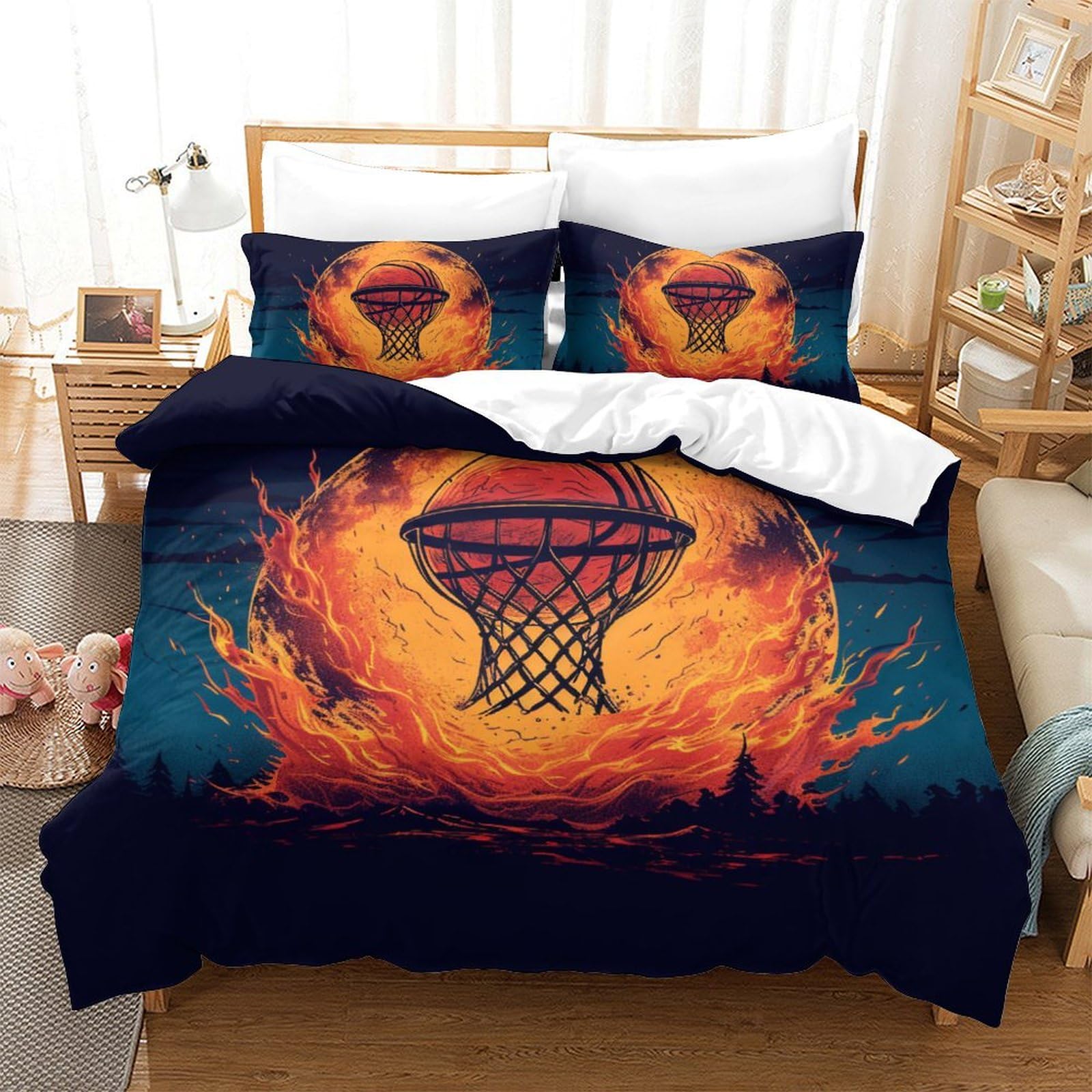 Housse de couette football 220x240 cm en microfibre imprimée 3D avec fermeture