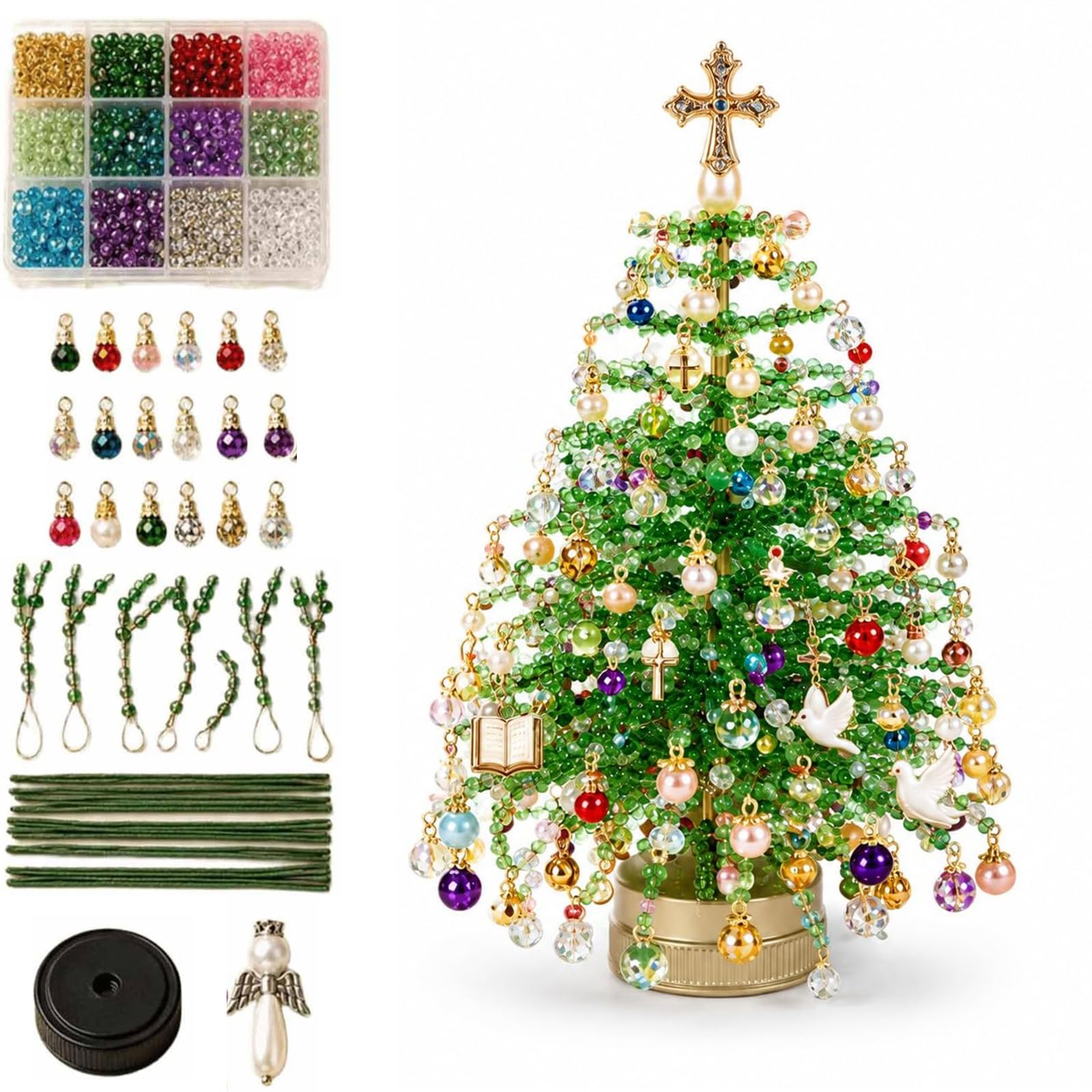 DIY Beaded Christmas Tree Kit, Handmade Mini Desk Xmas Bead Art (#A)