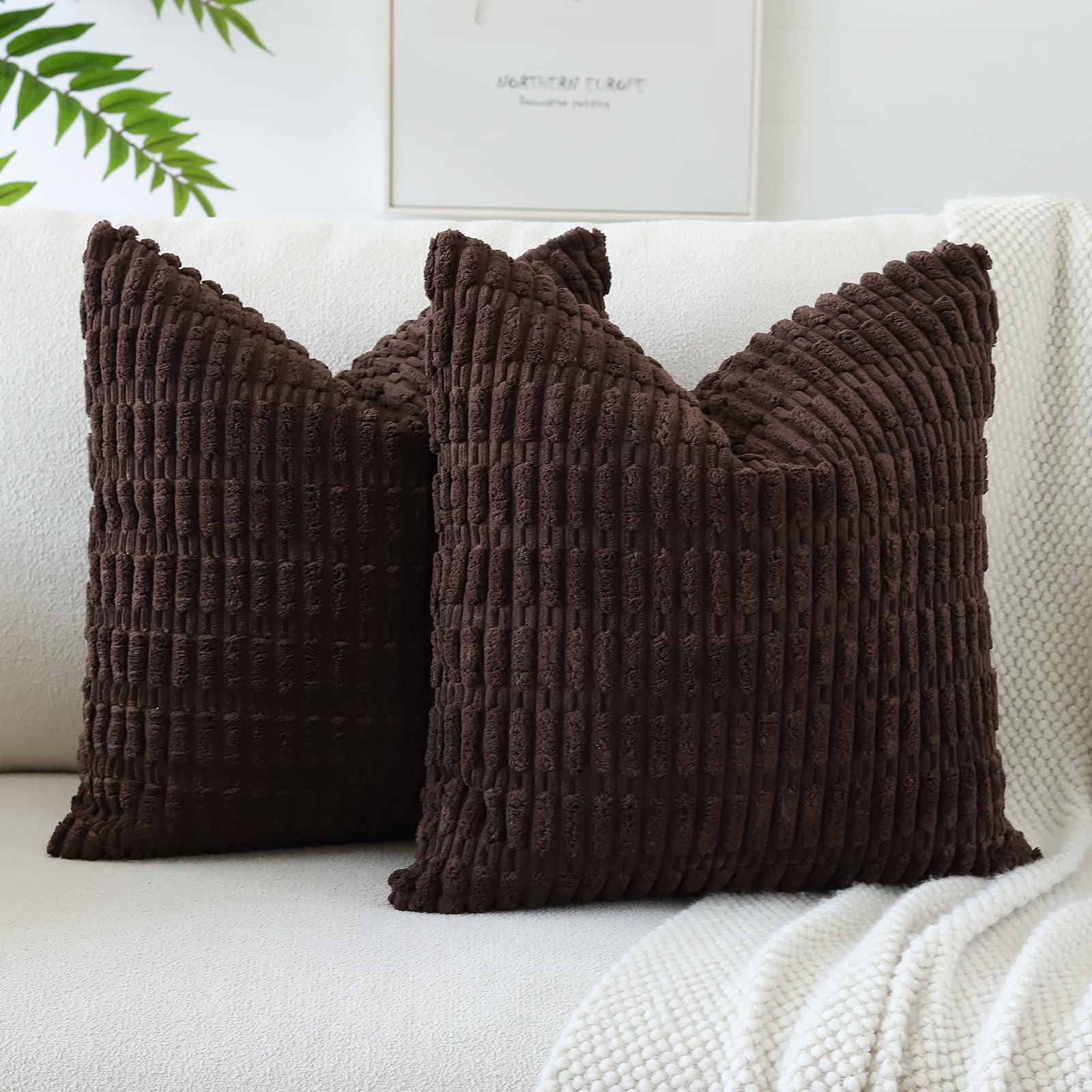 Housses de coussin en velours côtelé 45x45 cm marron foncé OTOSTAR