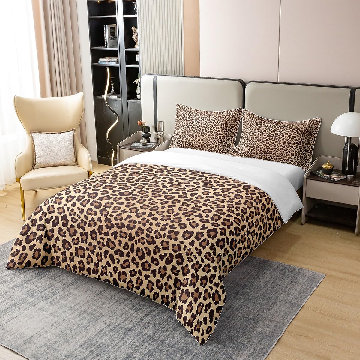 Loussiesd Leopard Print 100% Cotton Duvet Cover Single Size Kids Cheetah Comforter Cover Set Safari Animal Bedding Cotton Duvet Cover Set Brown Black Bedspread Cover - Image 2