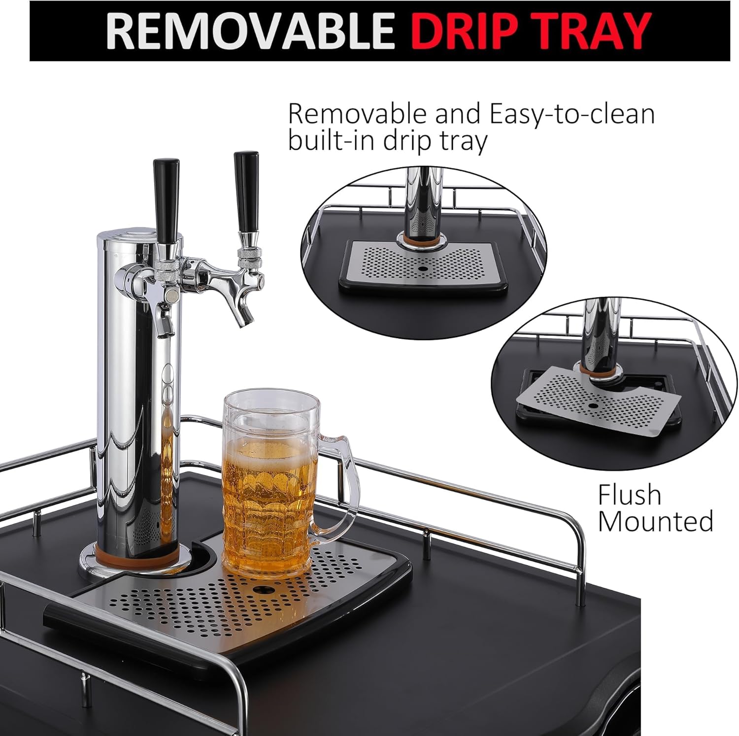 Beer Kegerator Dual Tap Draft Beer Dispenser 6.1 Cu.Ft Full Size Stainless Steel Home Brew Keg Refrigerator with Drip Tray Shelves 32°F- 50°F Temperature Control, 170L