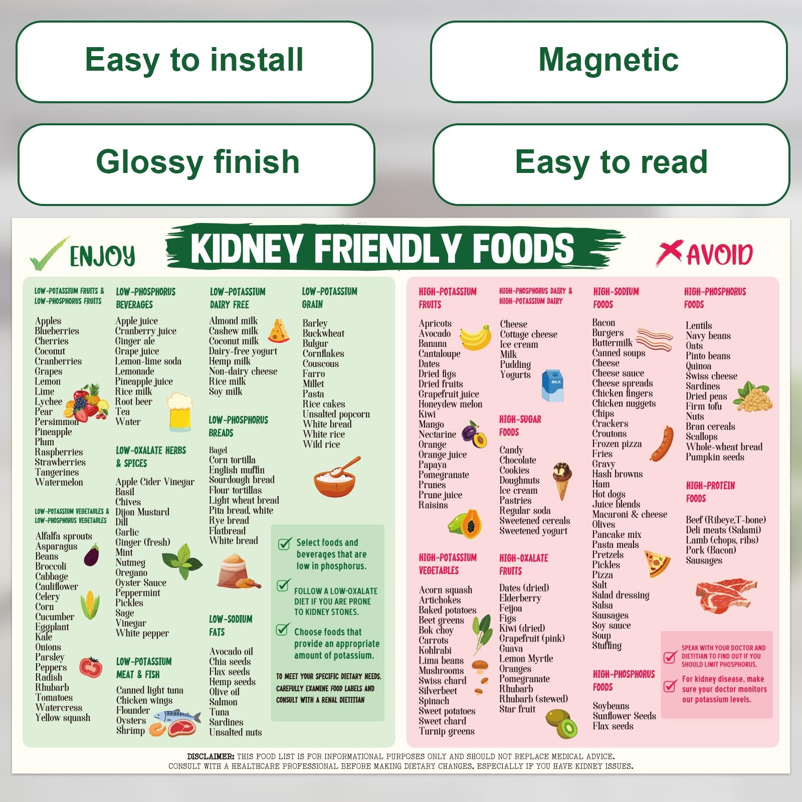 Anti Inflammatory Diet Magnetic Kidney Friendly Food List Poster 8