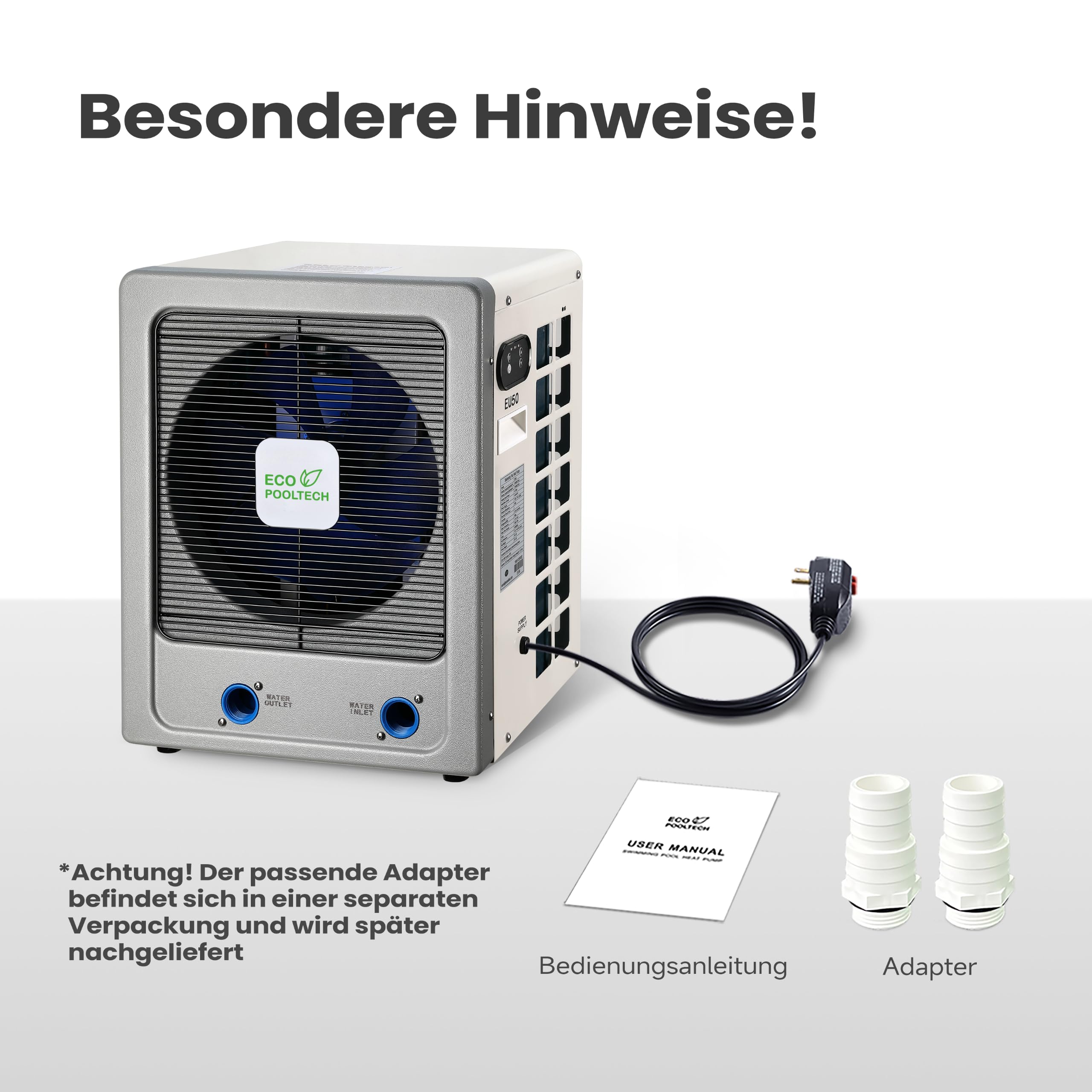 ECOPOOLTECH Pompa di calore inverter da 6 kW, per piscine fino a 50 m³ | Scambiatore di calore in titanio, compressore Turbo-X e adatto per acqua salata per il riscaldamento di piscine compatibili.