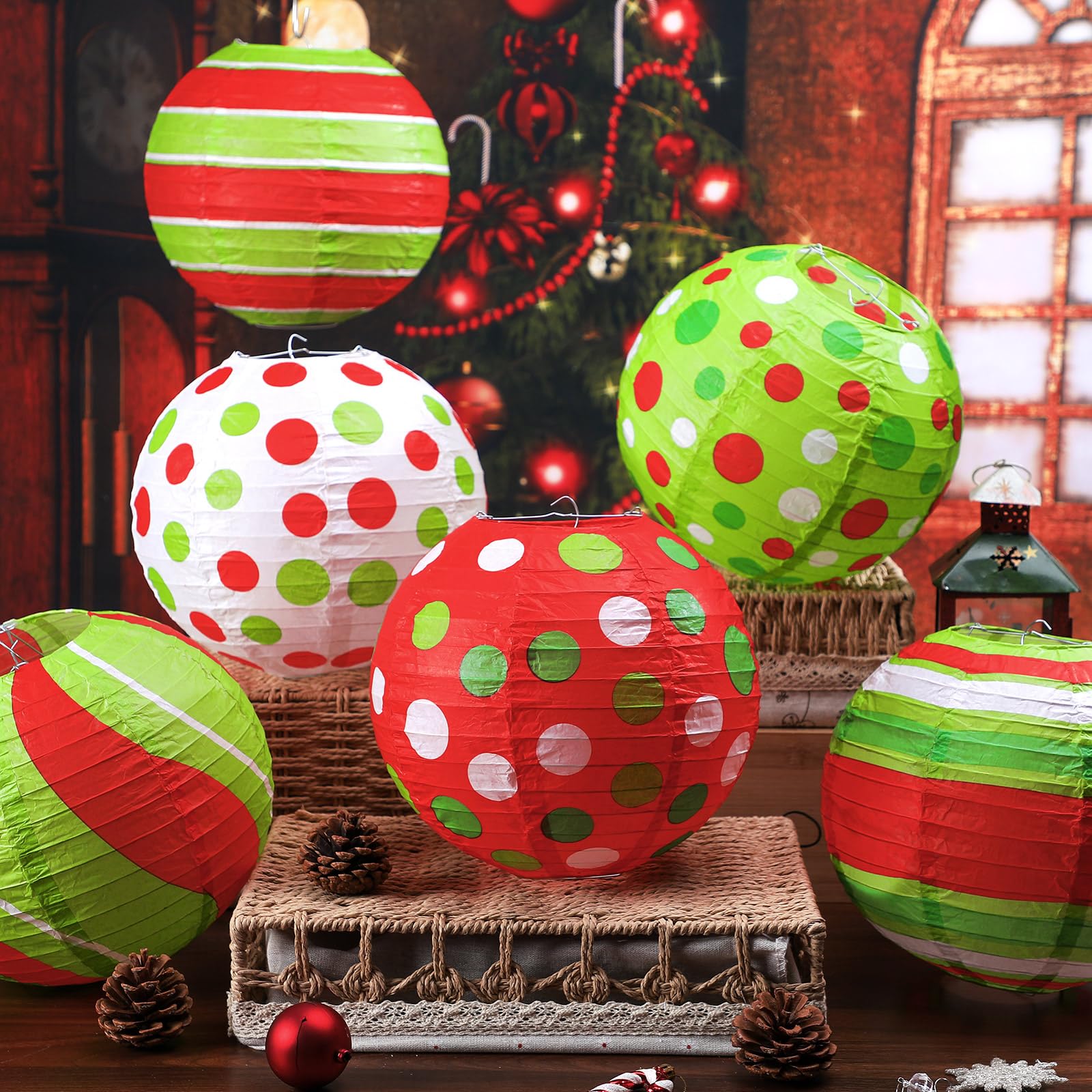Glooglitter 12 Pcs Red Green Christmas Paper Lantern 10