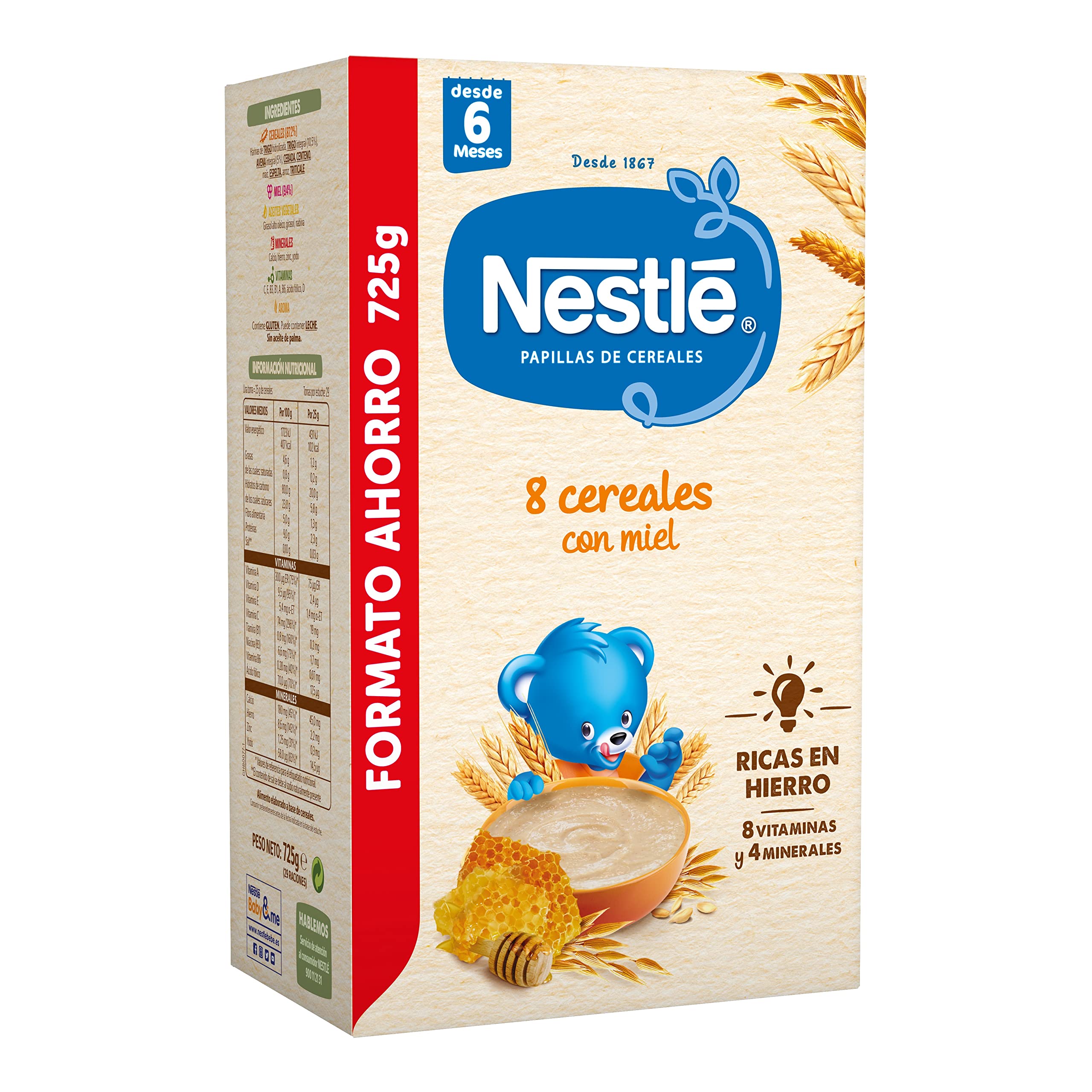 Nestlé Papilla 8 Cereales con Miel, 725 g