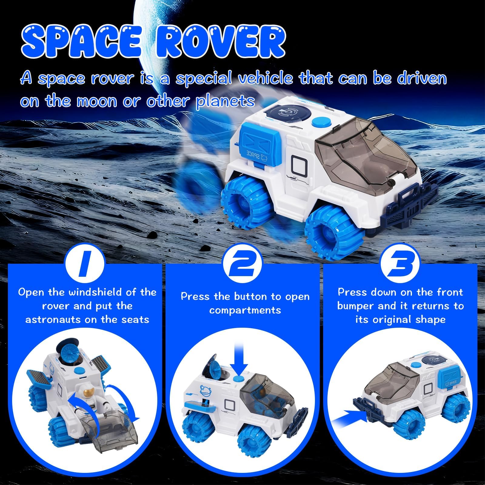 Jouet de navette spatiale pour enfants, jouet de vaisseau spatial avec effets lumineux et sonores, jouet spatial avec station spatiale, navette spatiale, rove spatiale et astronautes
