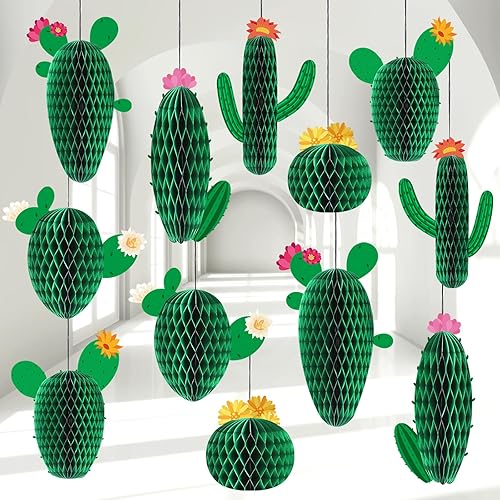 12 piezas de esferas de panal de abeja de cactus para mesas colgantes de cactus mexicano, decoraciones de fiesta de cactus mexicano, suministros