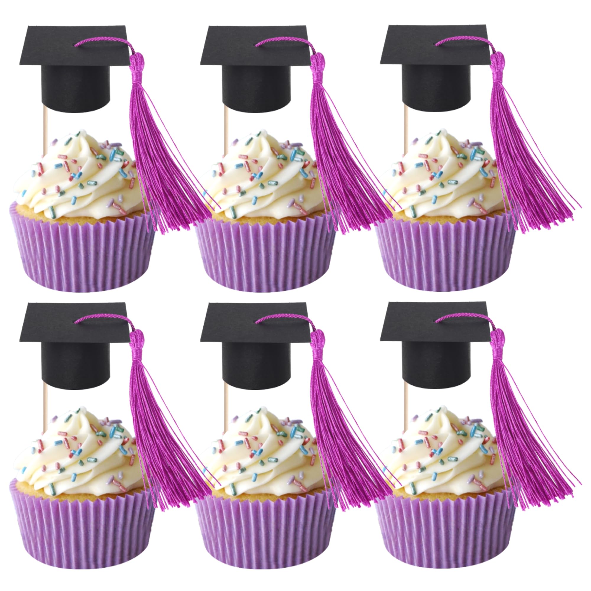 24 Pack 3D 2025 Graduation Cap Cupcake Toppers DIY 2025 Congrats Grad Cupcake Picks with Tassels for School Boys Girls Graduate Party Cake Decorations