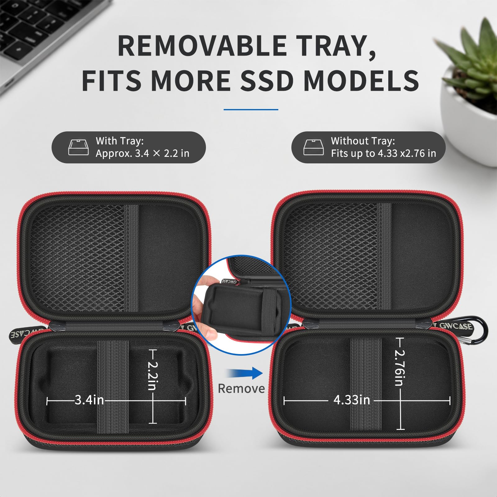 GWCASE Funda rígida compatible con Samsung T7 / T7 Touch SSD portátil, organizador de viaje a prueba de golpes con bandeja interior extraíble y trabillas para los dedos, bolsillo de malla para cables