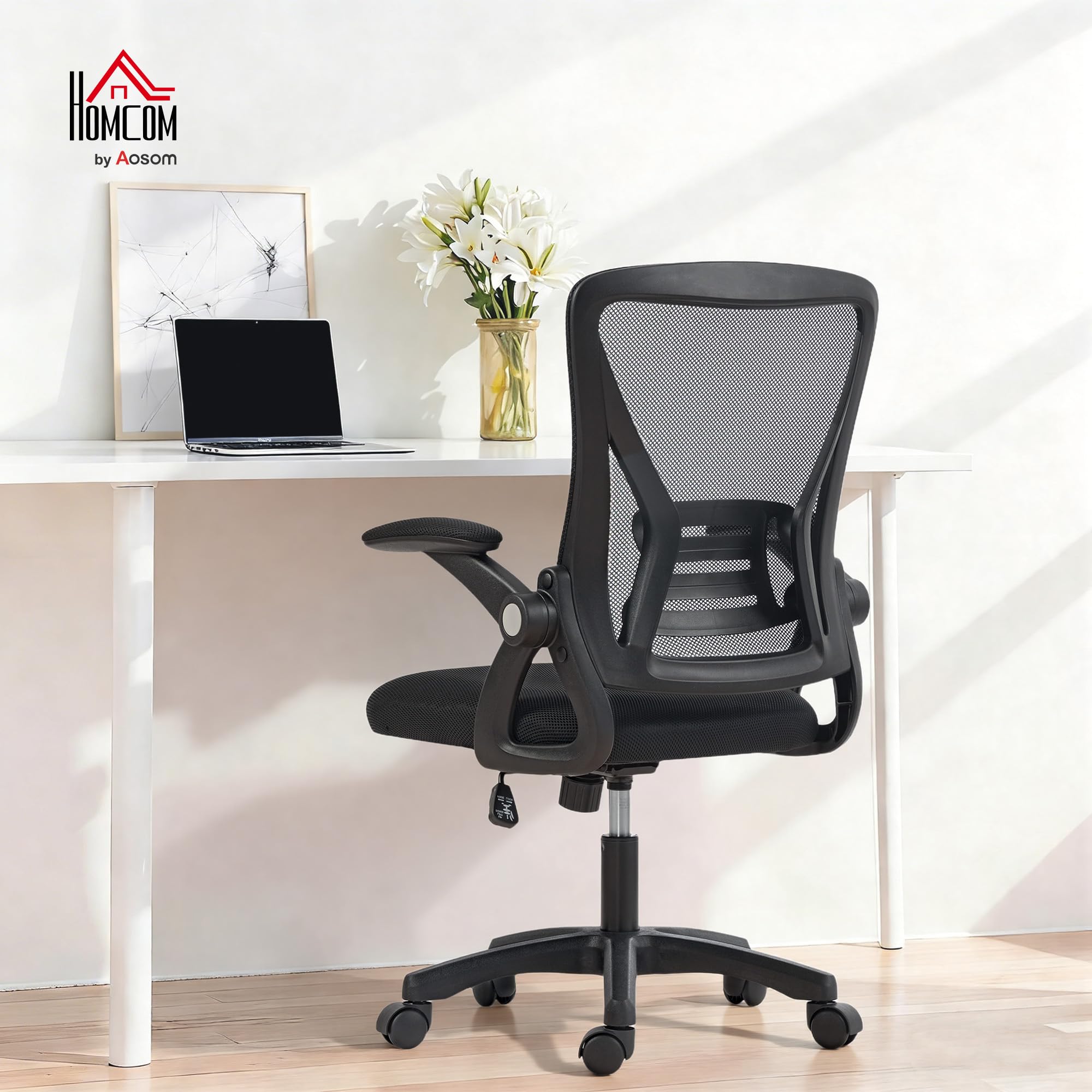 HOMCOM Chaise Bureau Ergonomique Pivotant à 360° 59,5x56x93-103 cm Noir