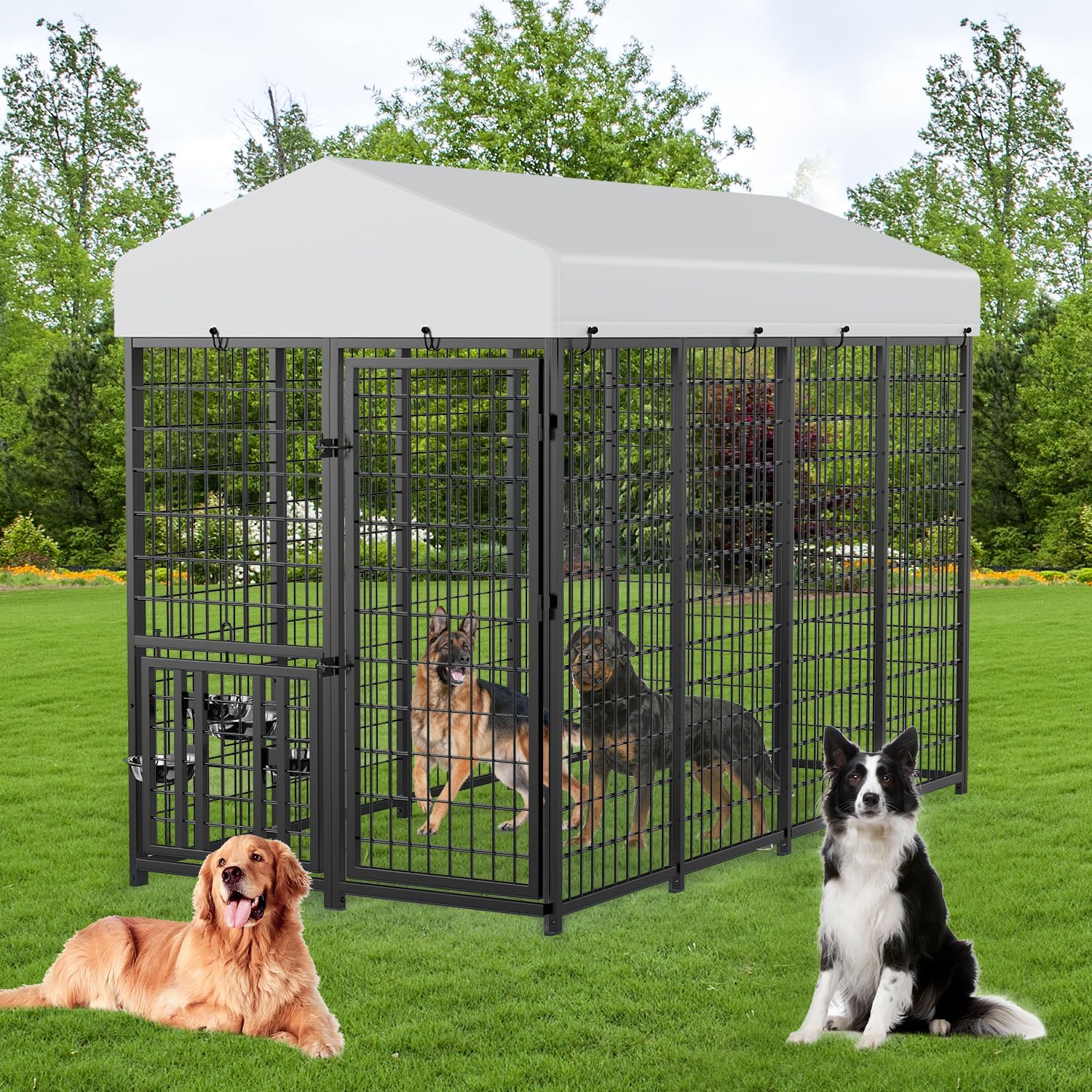 ROOMTEC Heavy Duty Outdoor Dog Kennel with Rotating Bowls