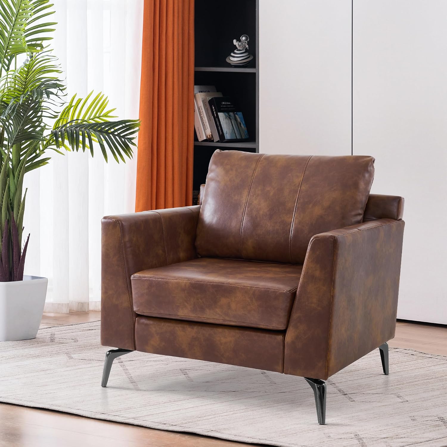 MCombo Modern Accent Chair Set of 2, Faux Leather Armchair with Sloped Arms, Comfortable Living Room, Office, Reception, or Waiting Room Seating 4629 (2, Brown)