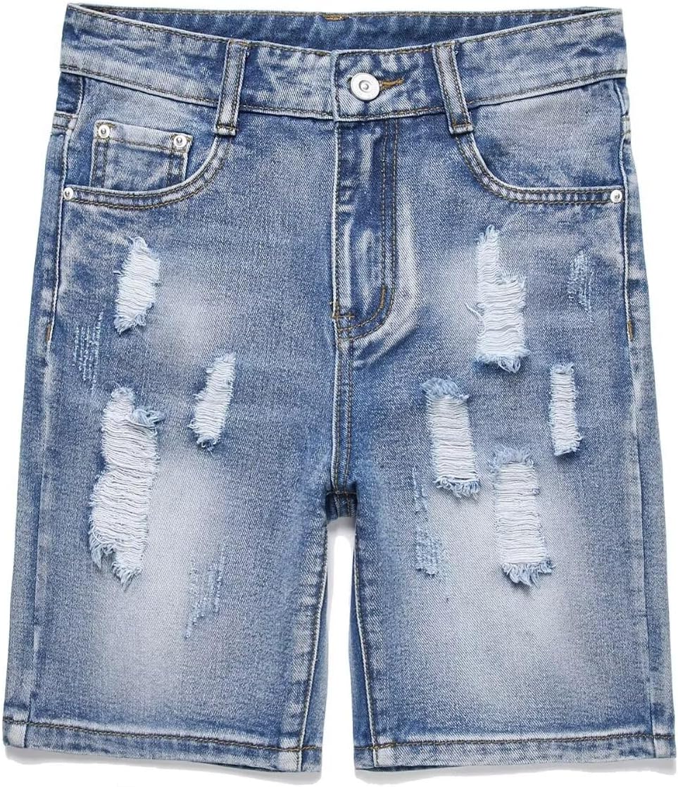HENGAO Boys Ripped Denim Shorts Distressed Frayed Jean Shorts