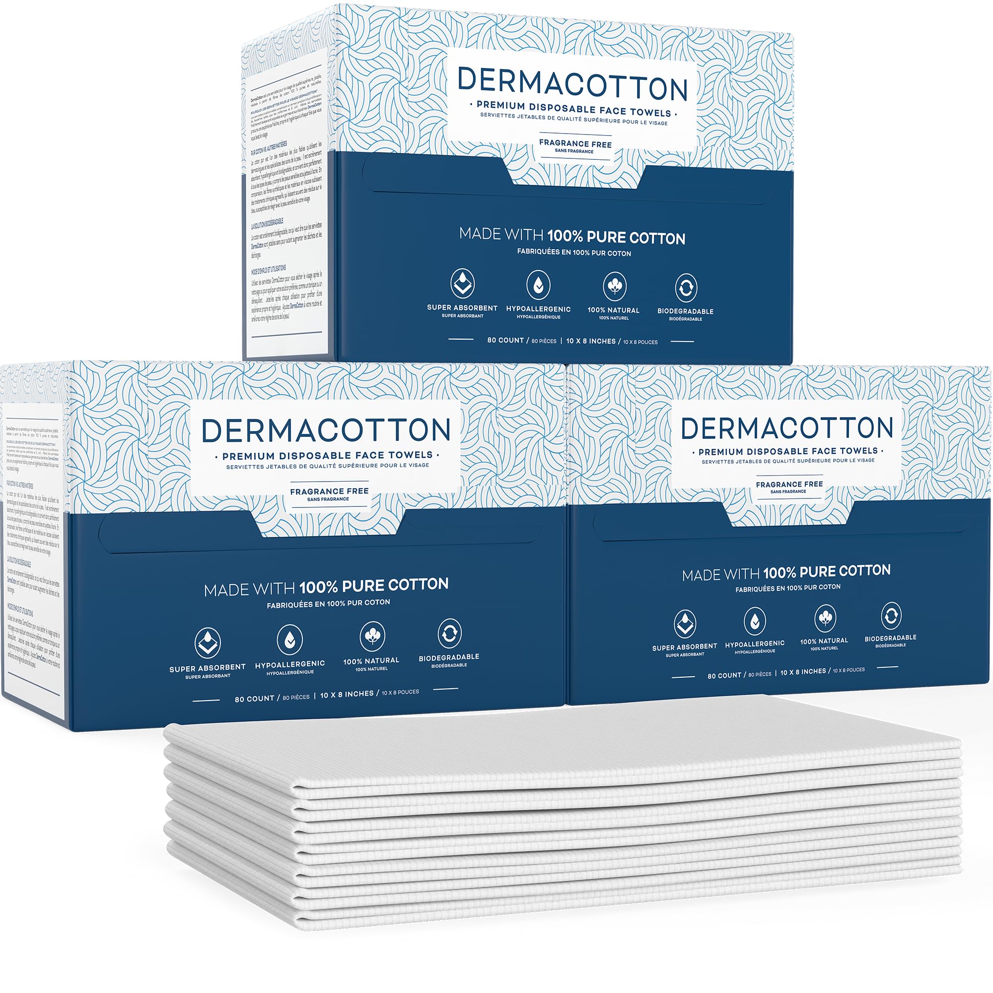 240 Disposable Face Towels - 100% Pure Cotton, Biodegradable, Hypoallergenic, Super Soft Wipes for Sensitive Skin & Makeup Removal