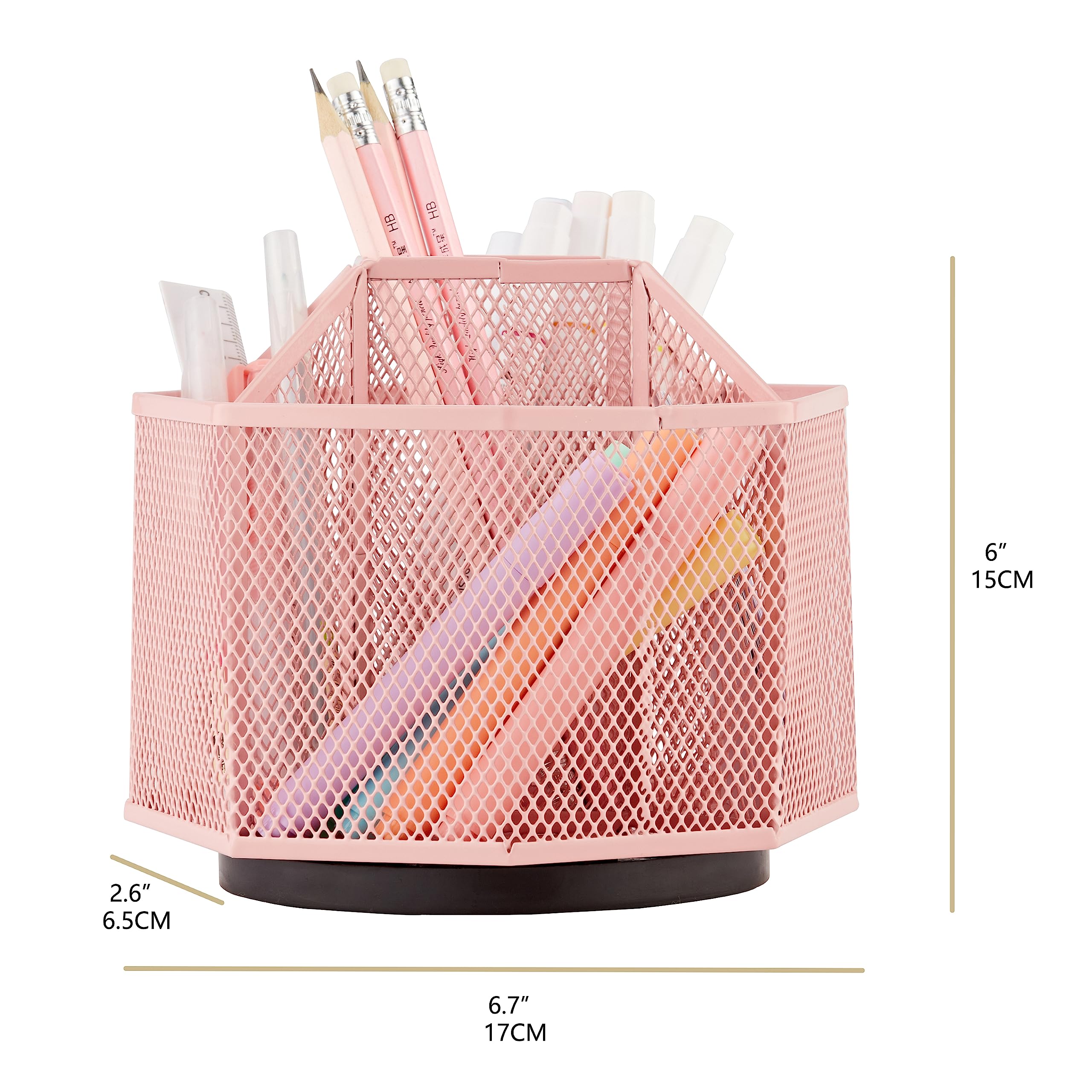Annova Mesh Desk Organizer Rotate with 5 Compartments Spinning Tidy Candy/Pen Holder Office, Art Supply, Storage, Classroom - Image 2