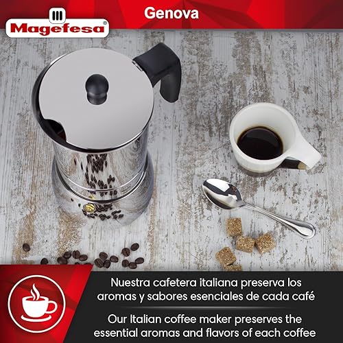 Miniatura 4 de MAGEFESA  Genova - Cafetera espresso para estufa, 6 tazas10 onzas, hecha de acero inoxidable 1810, haz tu propio café italiano, café cubano, con