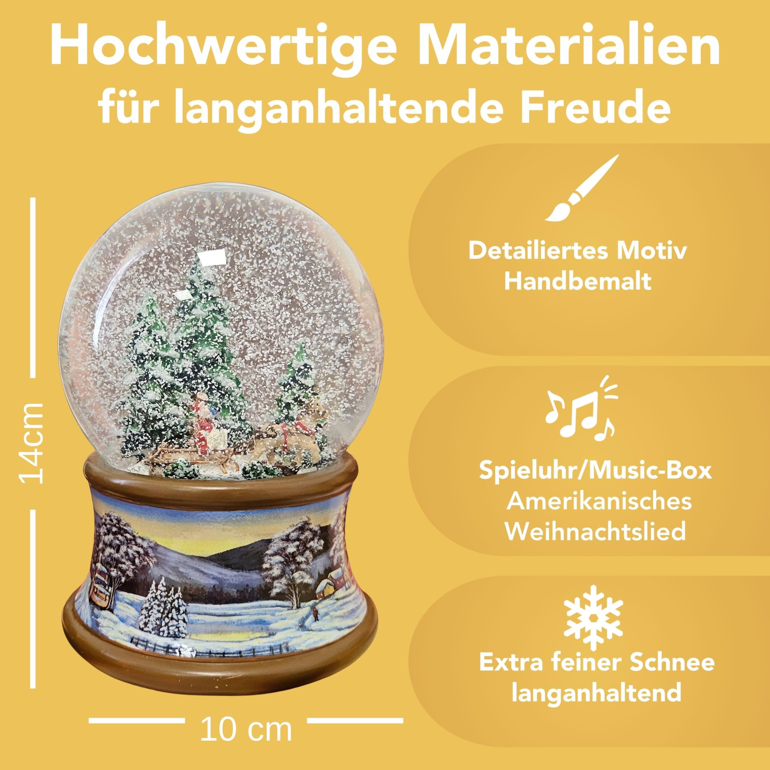Schneekugel Familie Kutschfahrt Weihnachtsbaum Holen auf nostalgische Winterlandschaft Braunton Weihnachten Winter mit Spieluhr - 100mm breit * 20192