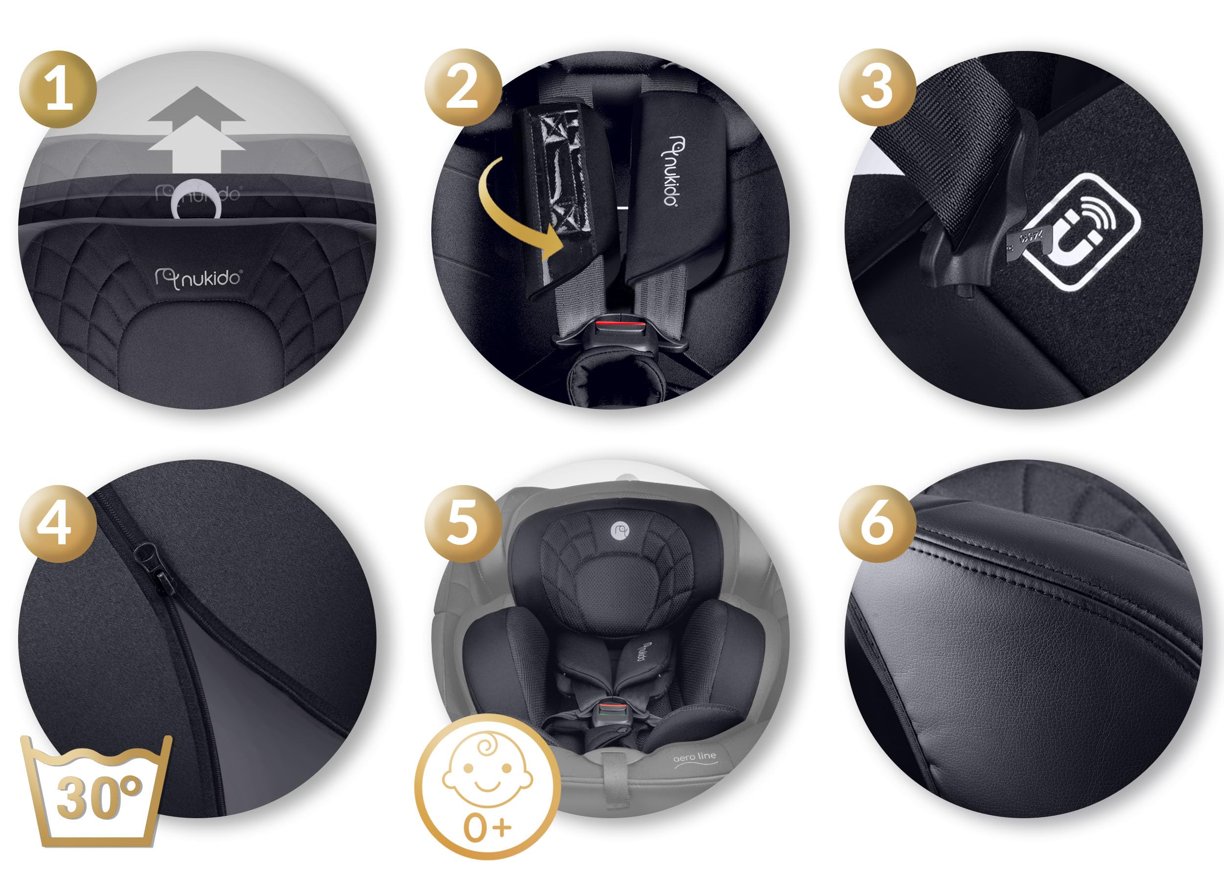 Nukido Kindersitz 360 Drehbar Autositz Kinder Kinderautositz i-Size ISOFIX 5 Punkt Sicherheitsgurt 0-12 Jahre Bis 36 kg Schwarz Aero Line