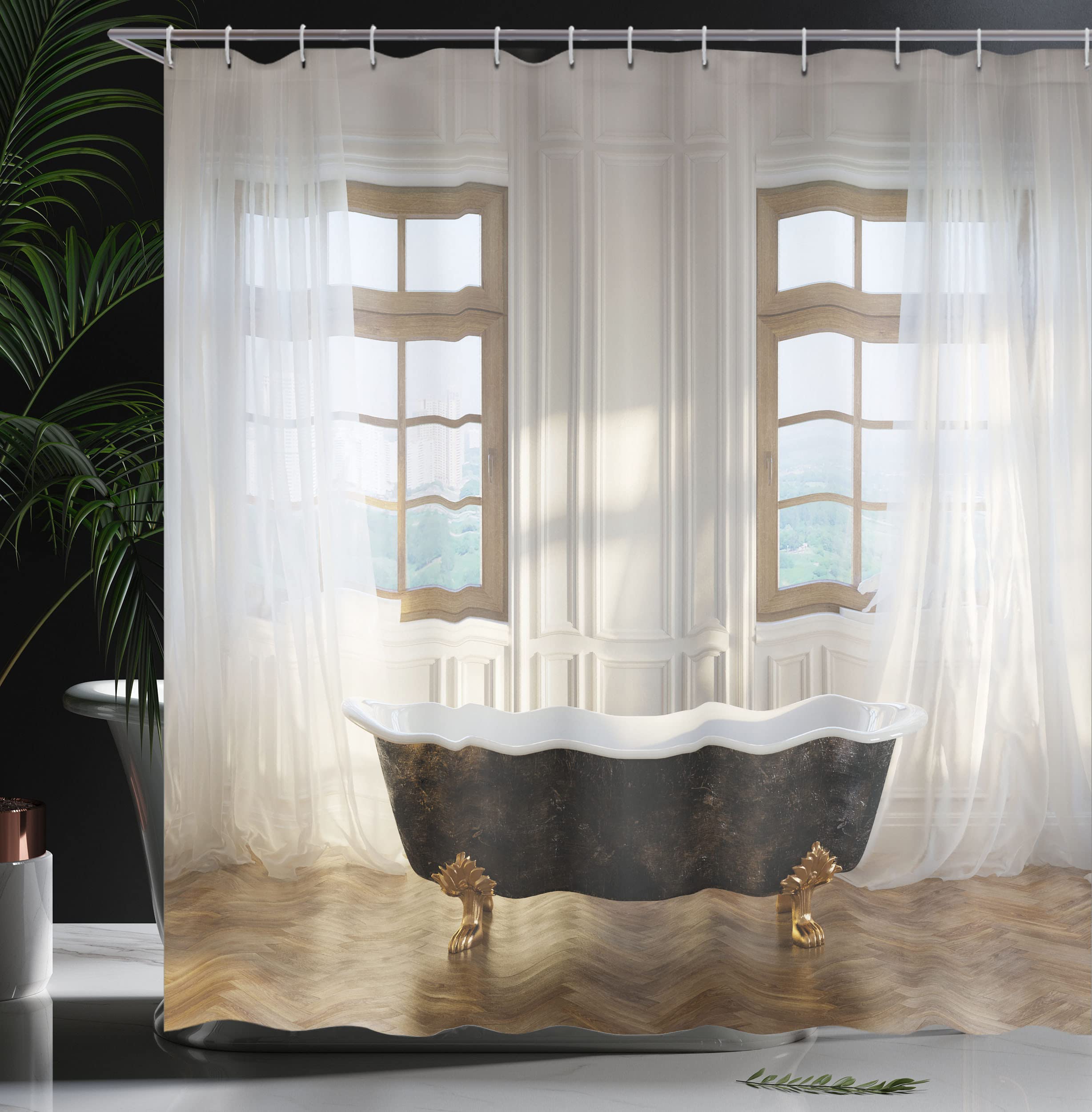 ABAKUHAUS Tenda Da Doccia Tema Costiera 'Granuli Di Sabbia', 175x240 Cm, Tessuto Con Ganci Inclusi, Colore Grigio Scuro Guscio D'Uovo - 4